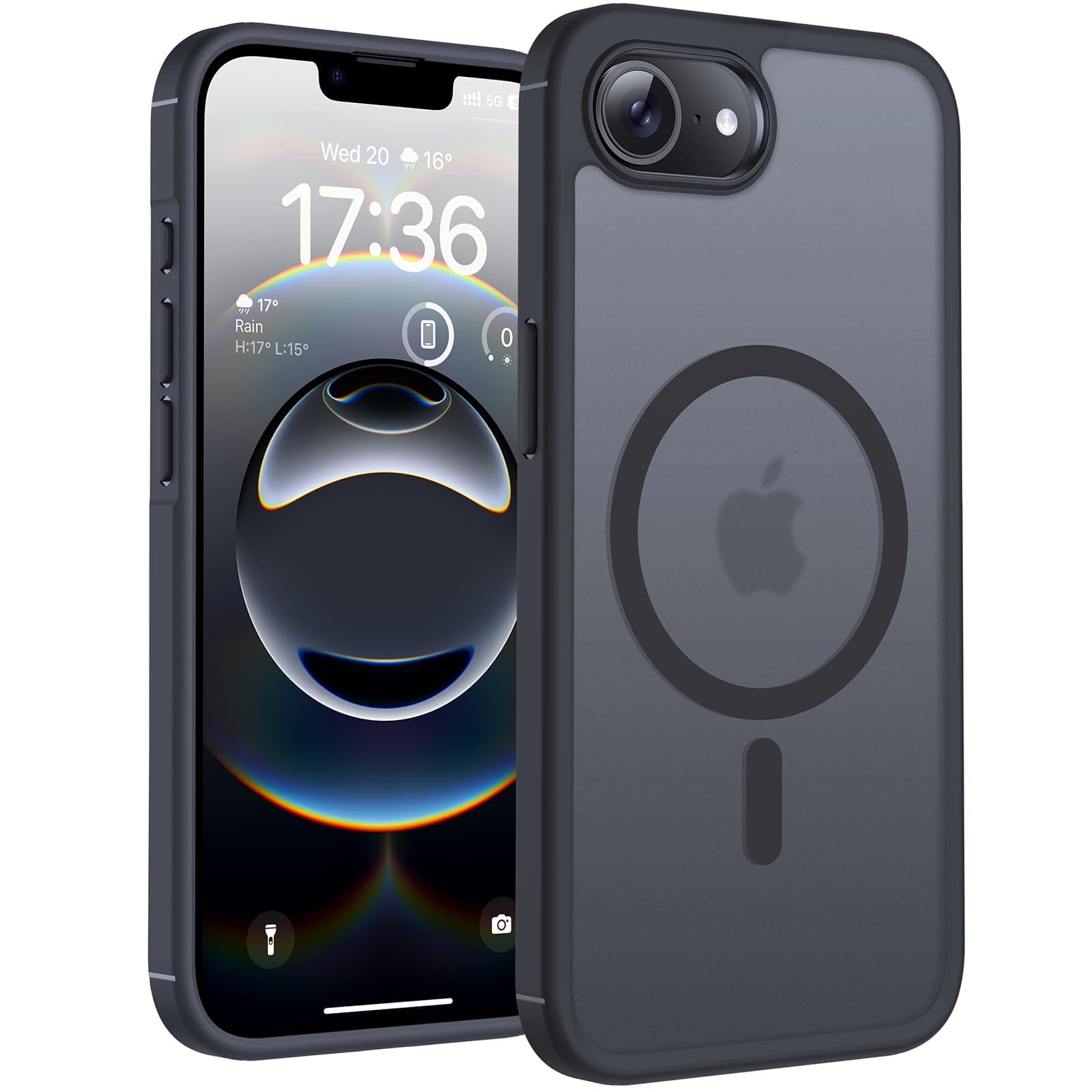 TOCOL Coque Magnétique pour iPhone 16e 6,1 Pouces, Compatible avec MagSafe, Coque Mat Translucide Fine Antichoc, Noir