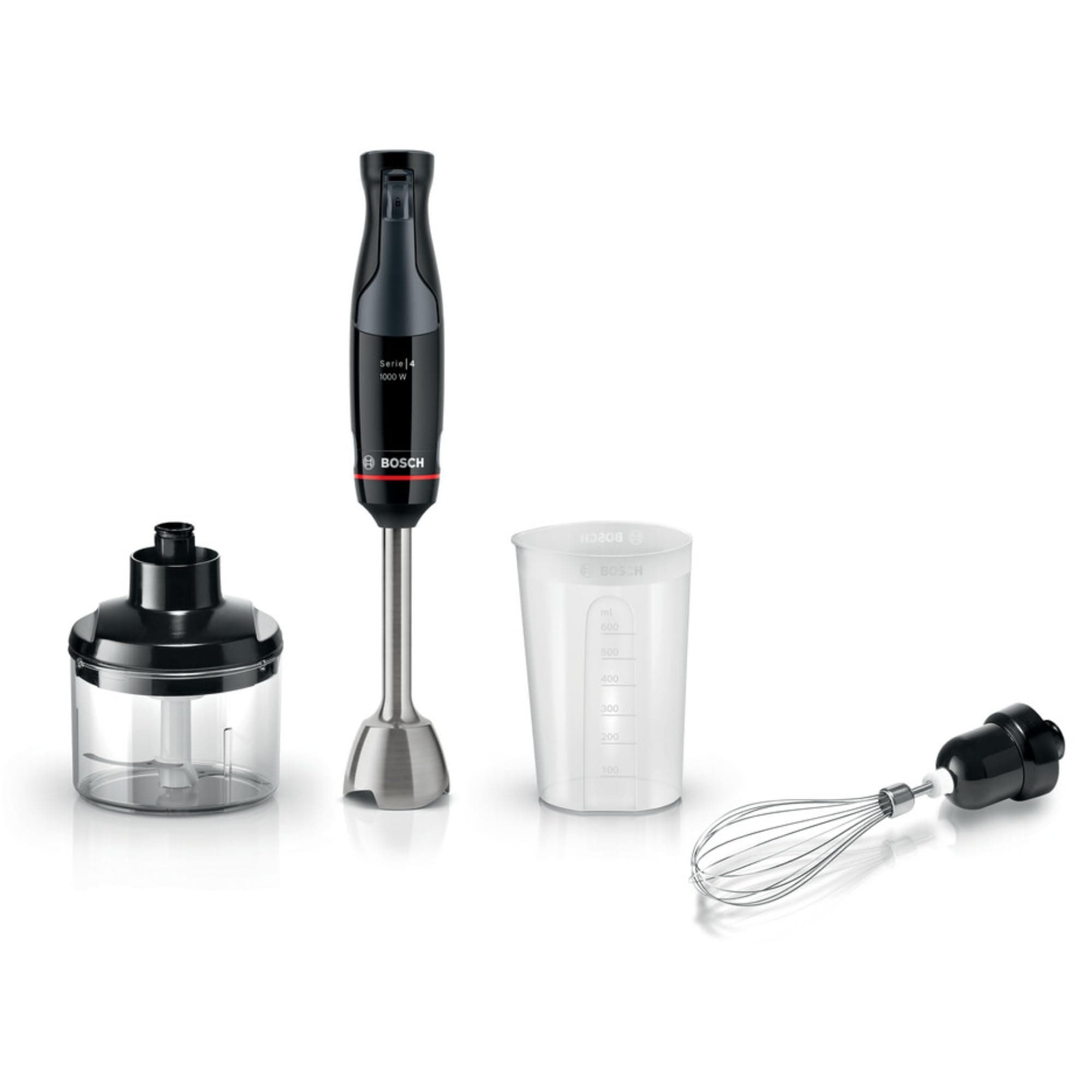 Bosch - Batidora de Mano, ErgoMaster, 1000W, QuattroBlade, Accesorios Incluidos, Serie 4, Antracita, MSM4W421
