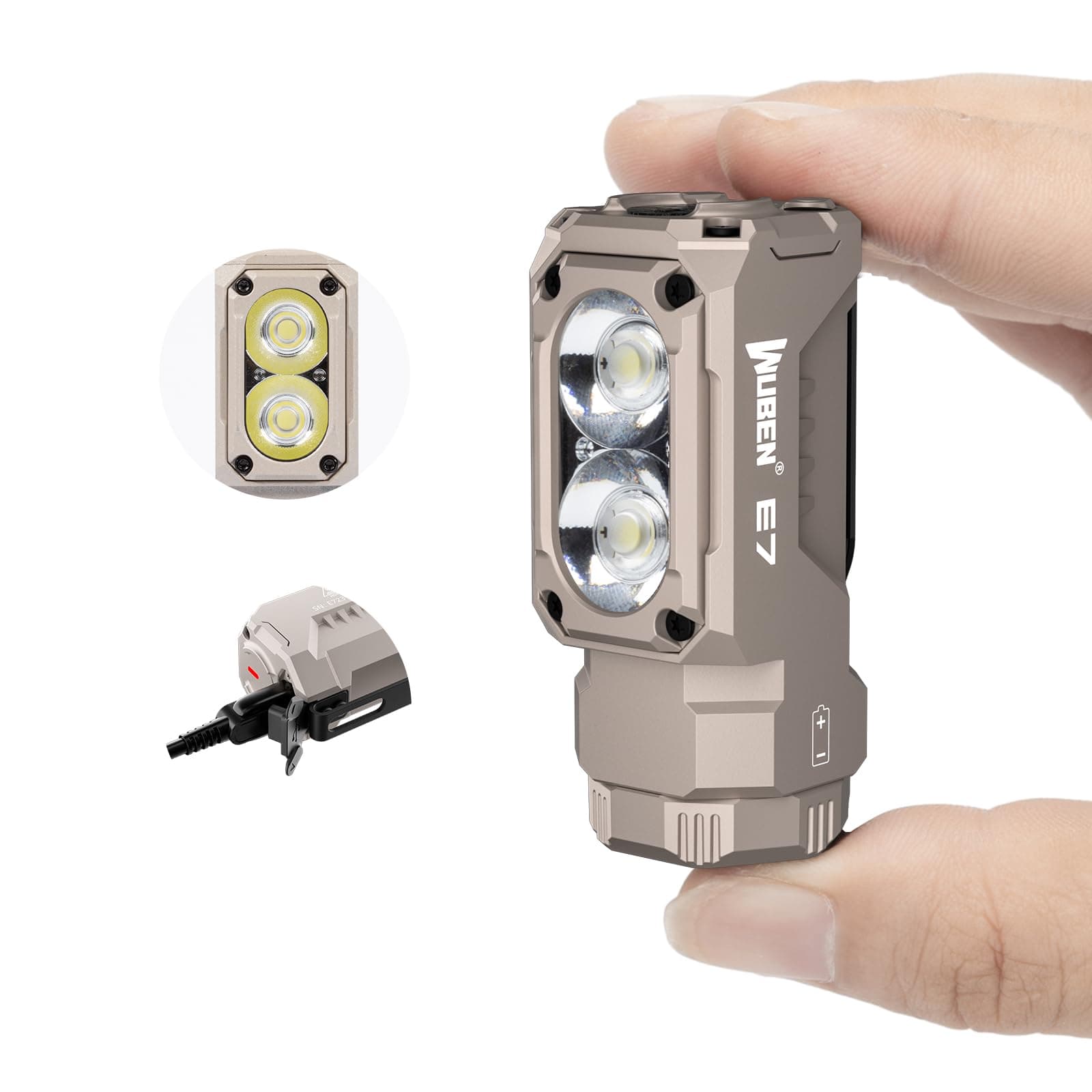 Wuben E7 1800 Lúmenes Caqui Recargable Mini Linterna con Imán - Super Brillante 6 Modos EDC Linterna Recargable Tipo C LED IP68 Linterna Frontal de Rescate para Camping