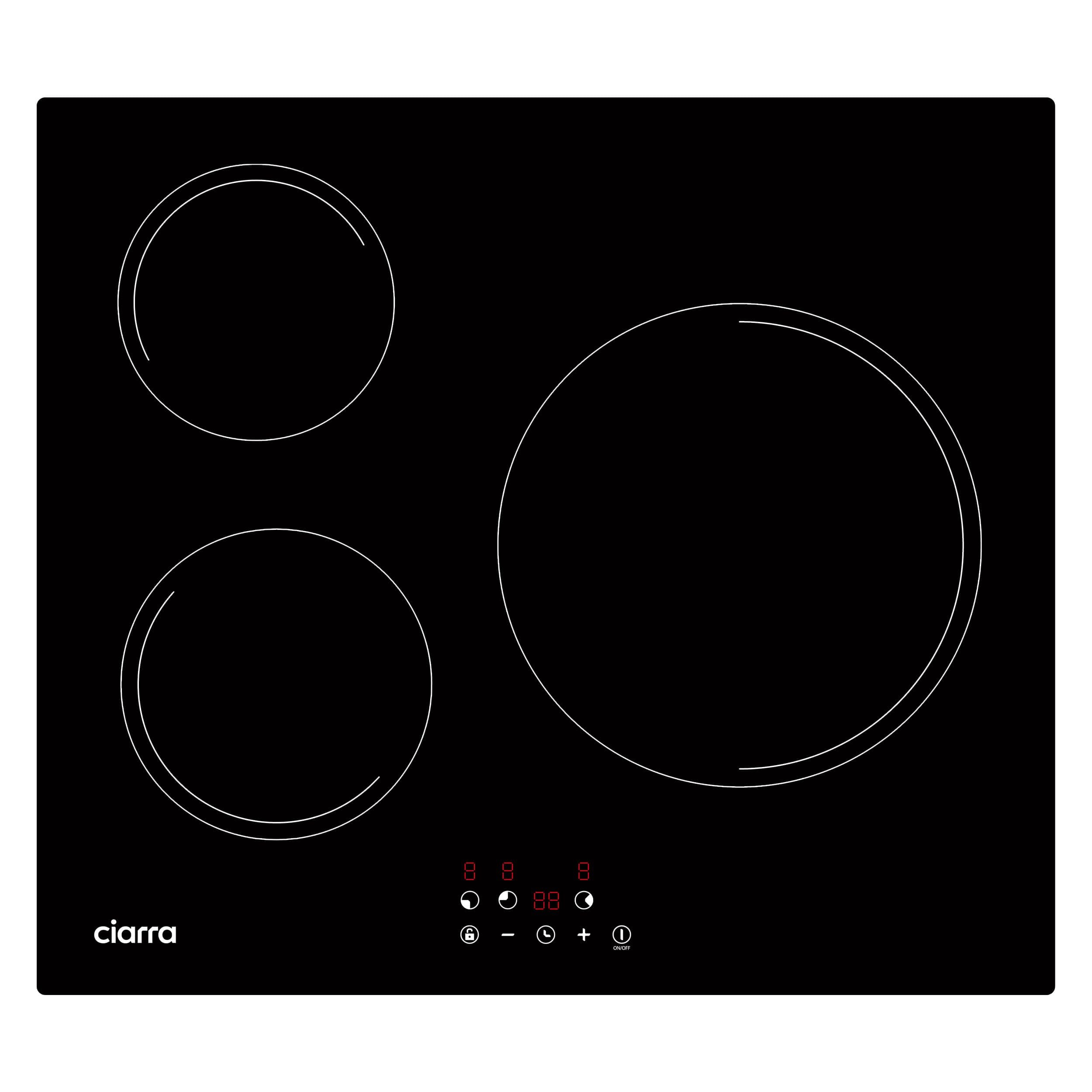 CIARRA Plaque de Cuisson à Induction - 3 Foyer 5600W - Table de Cuisson Encastrable - Commande Tactile - 9 Niveaux - CABBIH3-E
