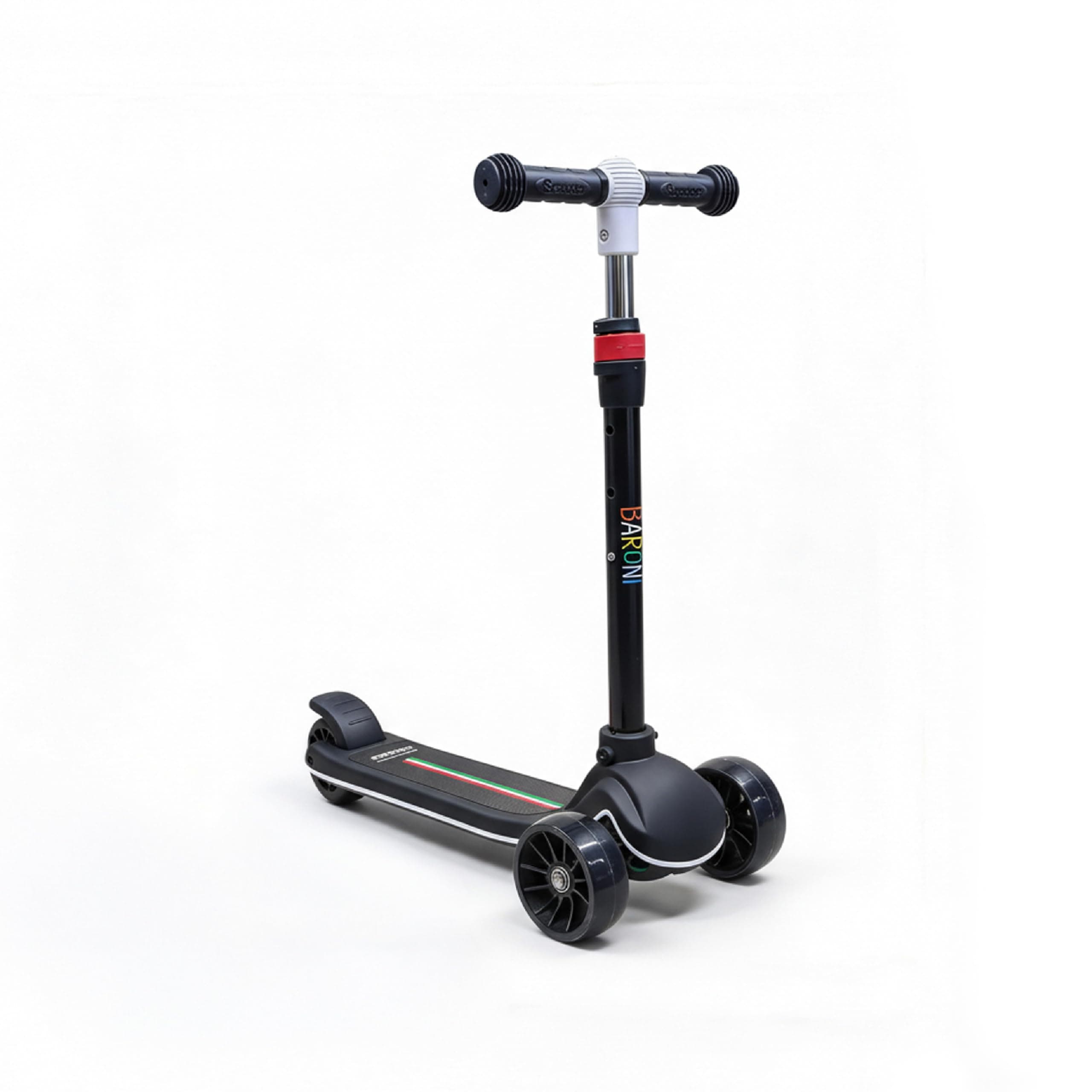 Baroni Toys Monopattino 3 Ruote per Bambini dai 3 Anni, Ruote LED Luminose Senza Batterie, Manubrio Regolabile in 3 Altezze, Freno Posteriore, Design Ergonomico e Stabile, 52x25x81cm
