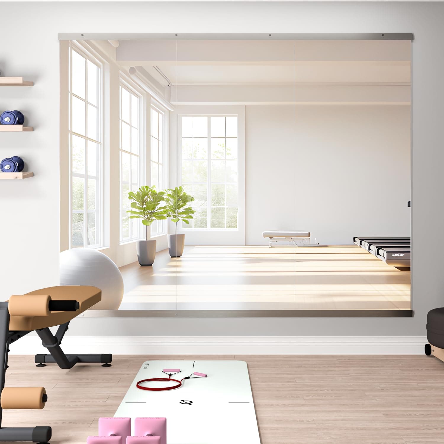 NEUWEABY Miroir pour Salle de Sport à Domicile,144,5 x 60 cm - 3 pièces Miroir Pleine Longueur Yoga, Miroir Pleine Longueur Fitness, entraînement Mural en Verre trempé pour Studio de Danse, Garage