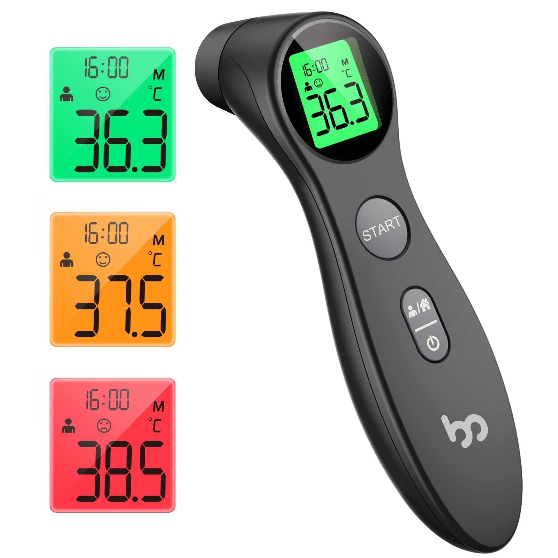 femometer Thermomètre Frontal Bébé et Adulte Sans Contact, Noir | Lecture Précise Instantané, Alarme de Fièvre, Simple à Utiliser, Thermomètre Infrarouge, Mode Muet
