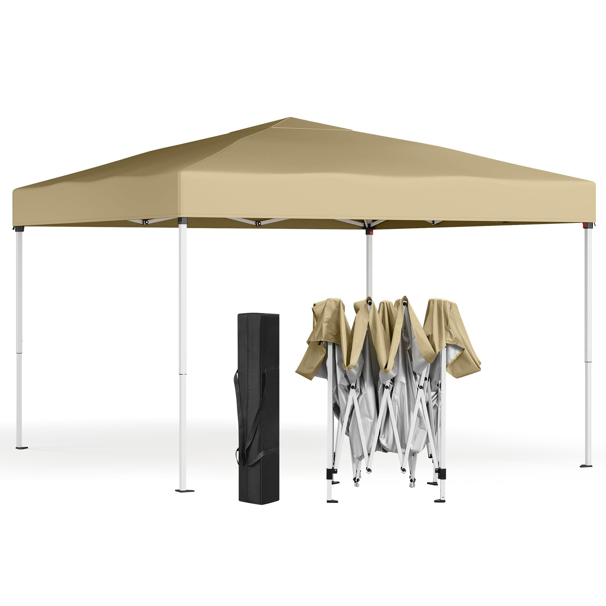 SONGMICS Cenador 3 x 3 m, Carpa Plegable, Protección Solar, Resistente a Lluvia Ligera, Portátil, para Patio, Jardín, Mercadillo, Beige GCT102LZ01
