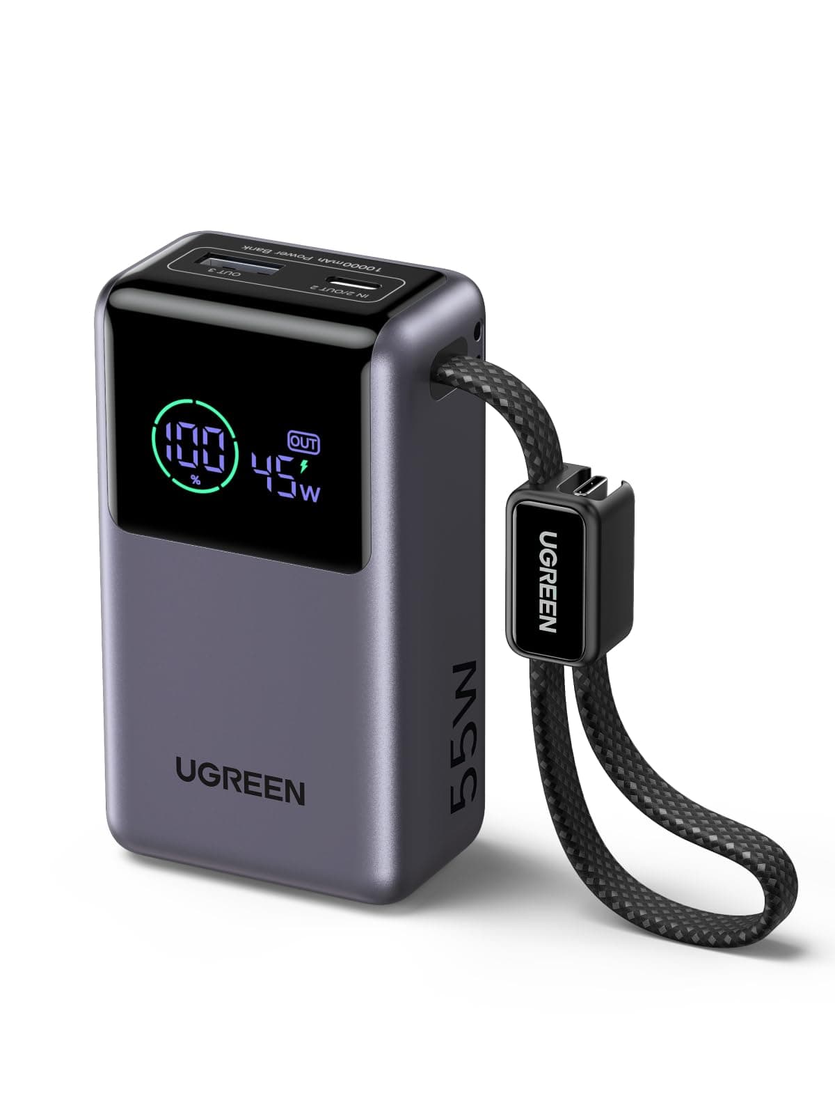 UGREEN Nexode Pro 55W Batterie Externe 10000mAh Câble USB C Intégré Power Bank Portable Charge Rapide PD 45W 2 Ports Compatible avec Xiaomi Note 15 14 13 Poco M8 M7 iPhone 17 16 Galaxy S26 S25 (Gris)