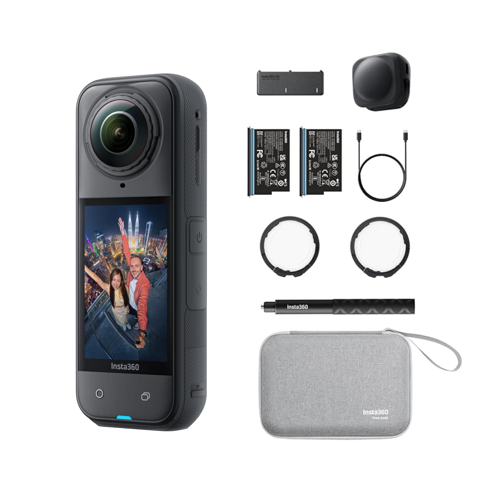 Insta360 X5 Pack Essentiels Noir - caméra 360 8K étanche, Basse lumière de Pointe, Perche à Selfie Invisible, objectifs Robustes et remplaçables, 3h d'autonomie, Pare-Vent intégré
