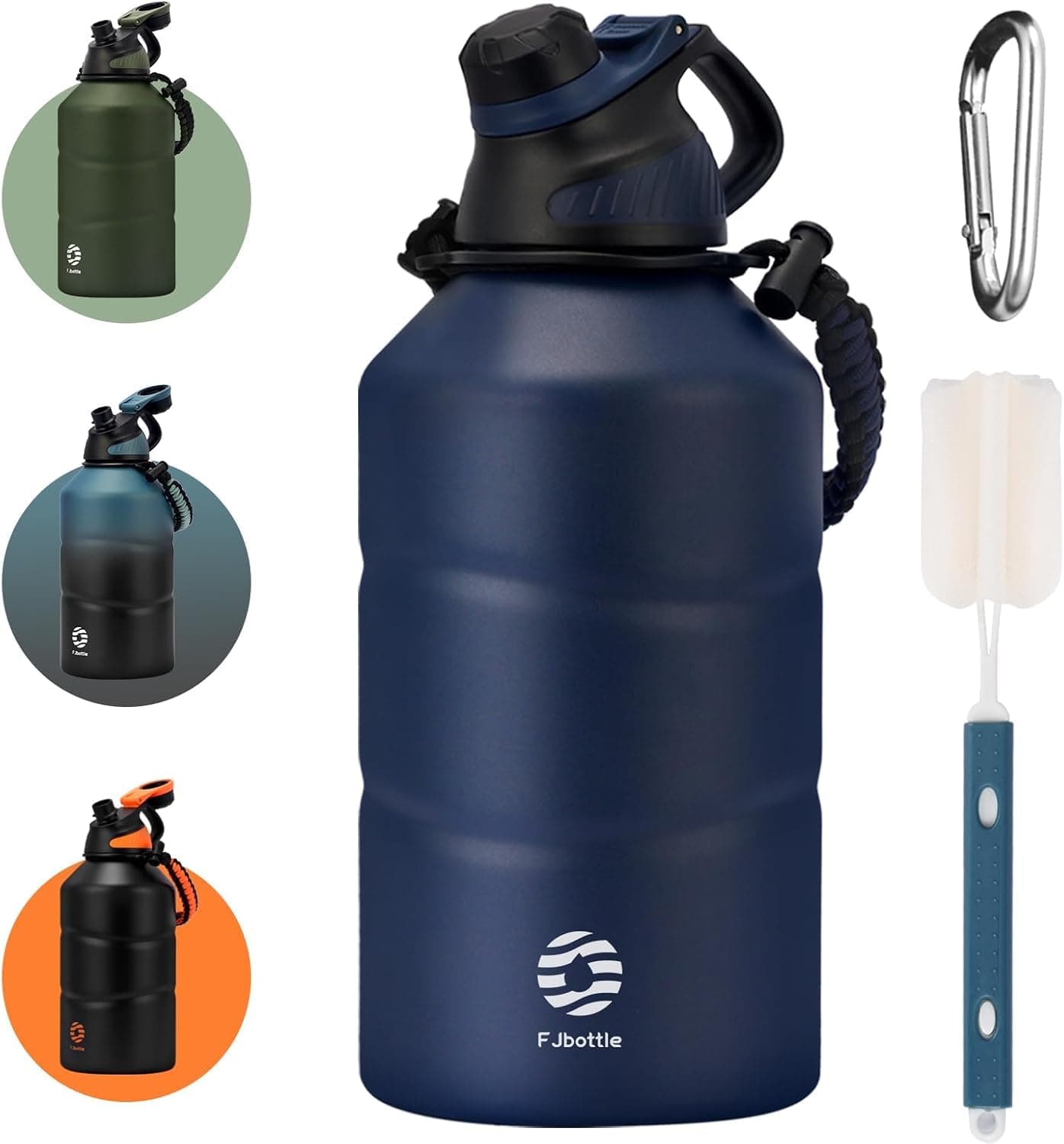 Fjbottle Botella Agua Acero Inoxidable 1900ml Térmica con Tapa Magnética | Tapa magnética que permanece abierta al beber, apta para lavavajillas, ideal para camping y senderismo; cepillo incluido.