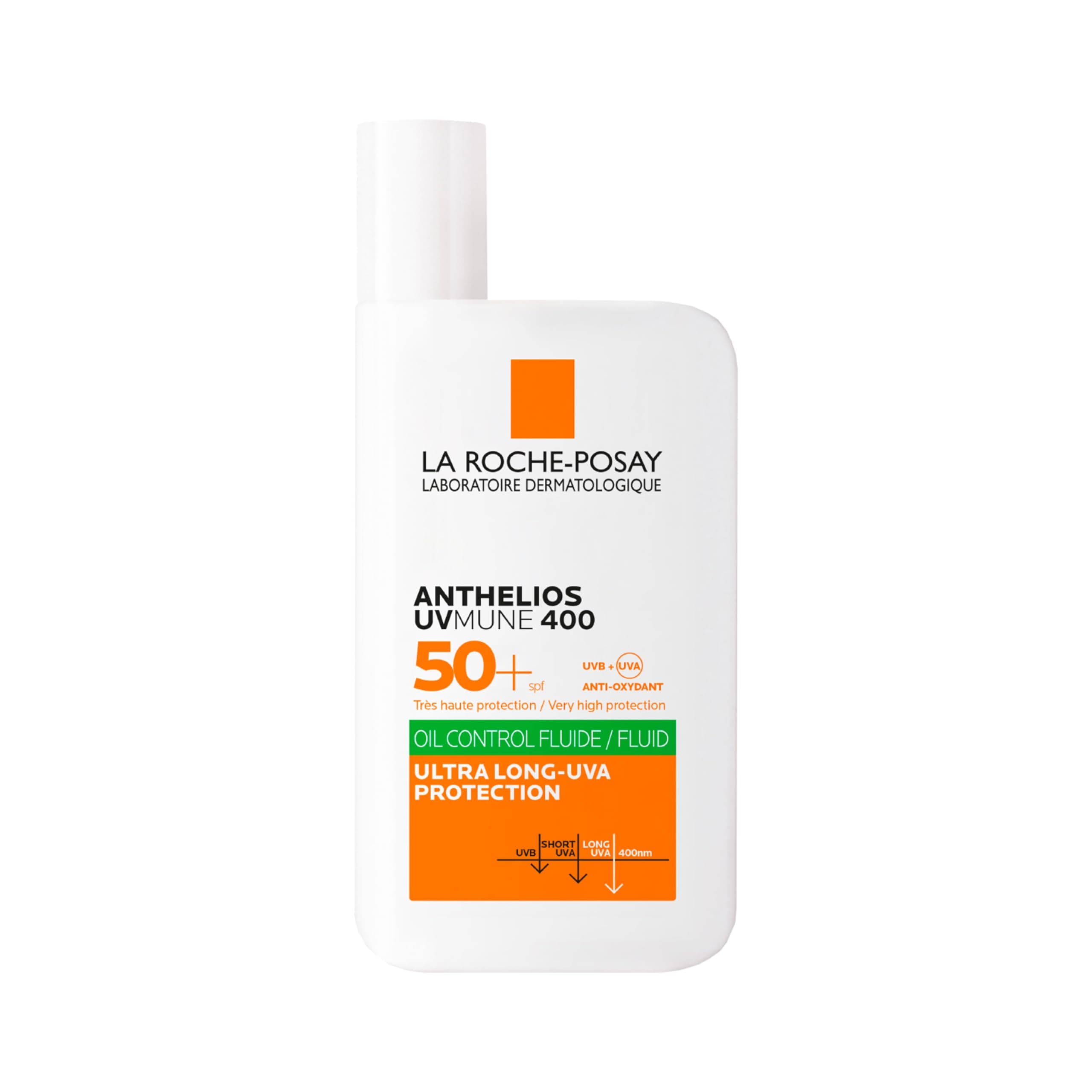La Roche Posay - Fluido Invisible, Protector Solar con SPF50+, Efecto Matificante 24 Horas, Resistente al Agua, Sudor y Arena, Fórmula con Mexoryl 400, Anthelios UV-MUNE 400 Oil Control, 50 ml