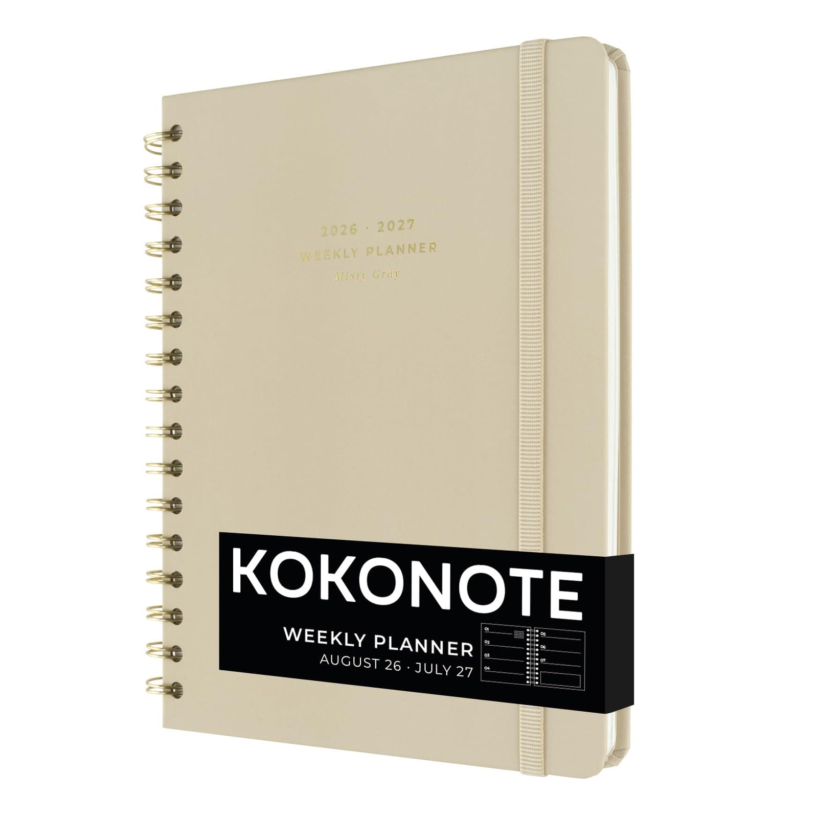 Kokonote Agenda 2026 2027 Semana Vista A5 Misty Gray | Agenda Escolar Beige Universitaria, Oposiciones o Insituto, Págs. Alto Gramaje, Con Pegatinas y apartados funcionales