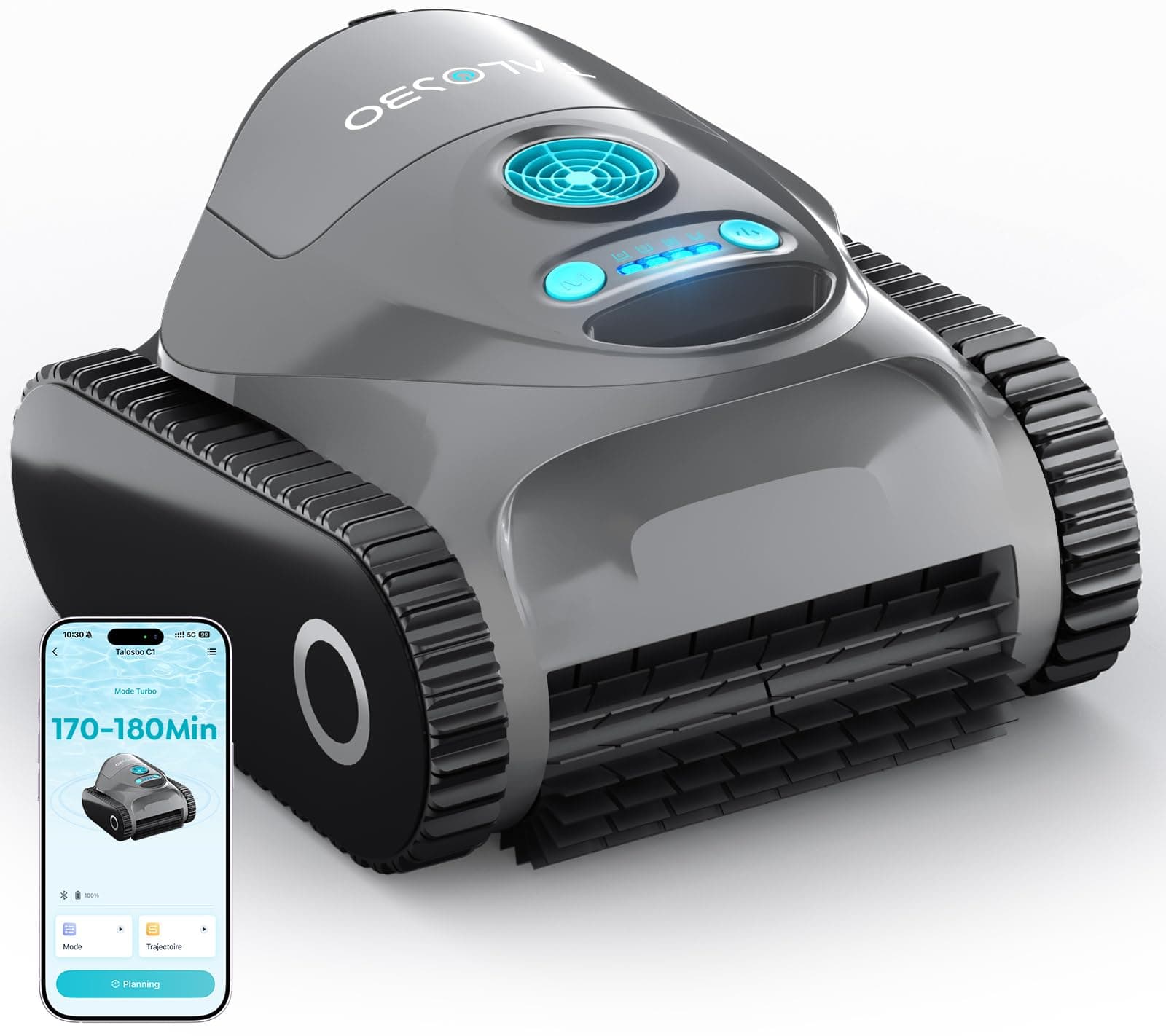 TALOSBO C1 Robot de Piscine sans Fil, Robot Piscine Fond et Parois,Double Filtration, Autonomie 170-180 Min,3 Moteurs,Forte Aspiration, Contrôle Via App, pour Piscines jusqu'à 150 m²