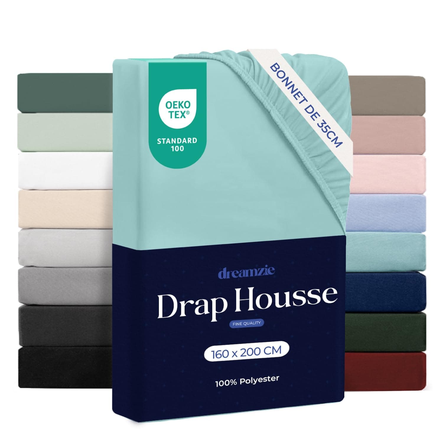 Dreamzie - Drap Housse 160x200 Bonnet 35 cm | Microfibre Ultra Douce - Matelas Épais - Oeko-Tex | Confort, Respirabilité, Entretien Facile - Aqua