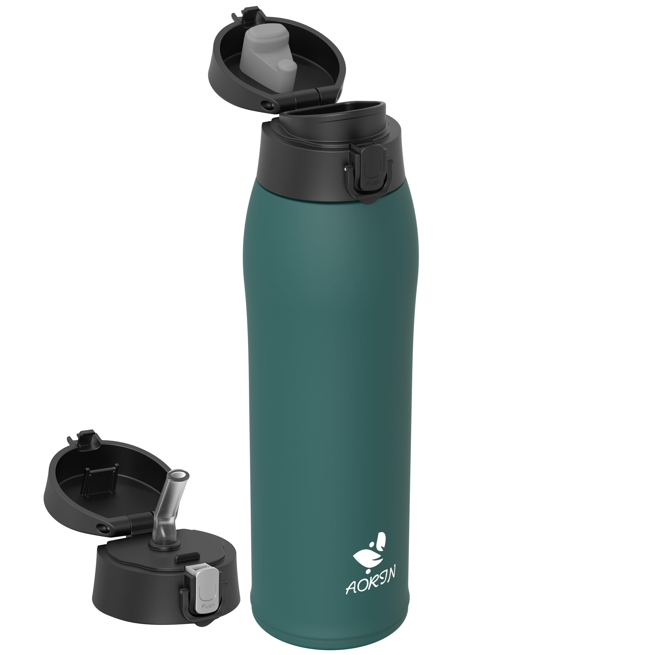 AORIN Borraccia Termica, Borraccia in Acciaio Inox 18/8, 950ml Borraccia Bambini, Bottiglia Termica Senza BPA e Perdite, Thermos per Sport, Outdoor e Pendolarismo con 2 Coperchi