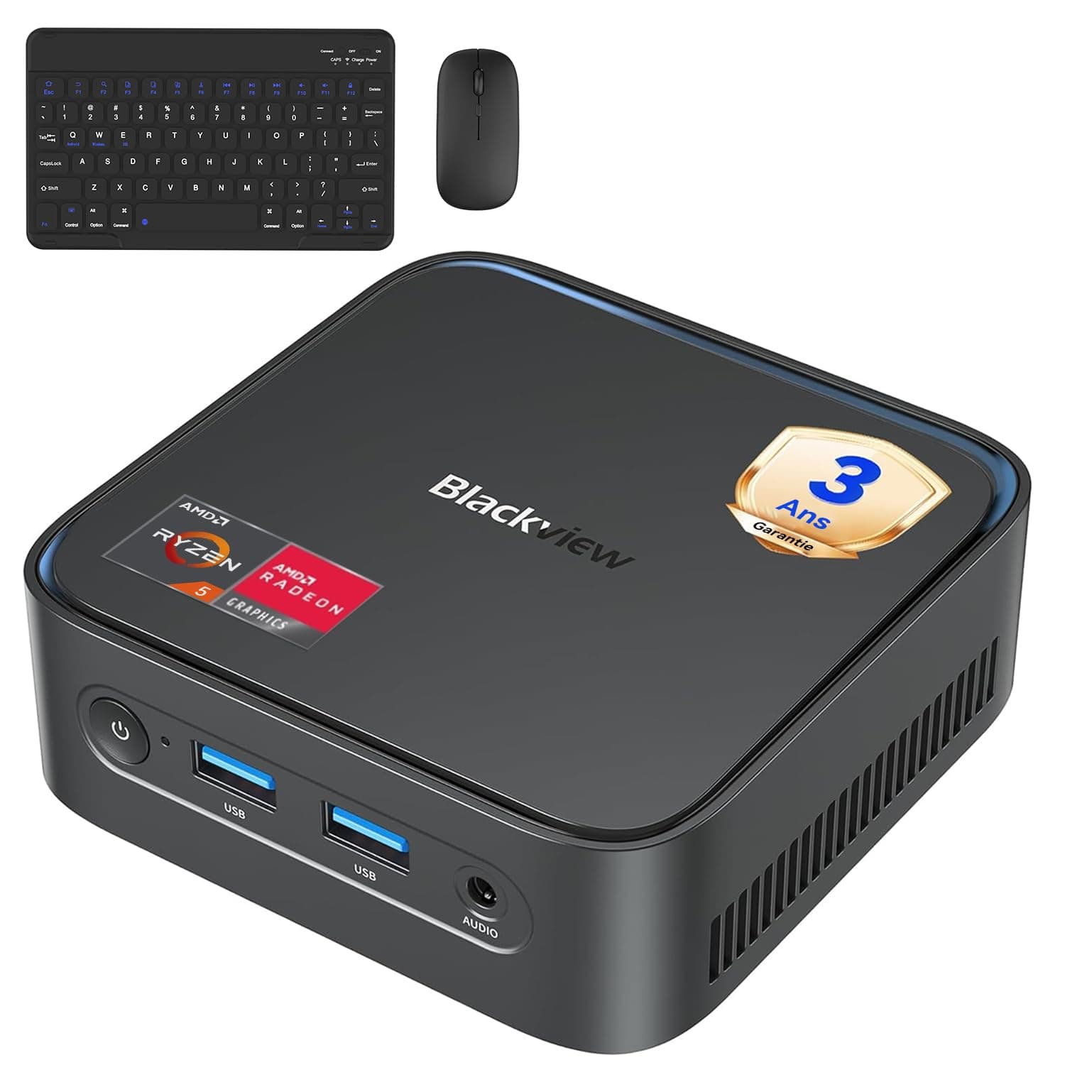 Blackview MP50 Radeon Vega 8 Mini PC avec Souris et Clavier, AMD Ryzen 5, Win-11 Pro, 16Go+512Go SSD, 4K@60Hz HDMI+DP, WiFi Double Bande Mini Ordinateur de Bureau, Idéal École/Maison/Bureau