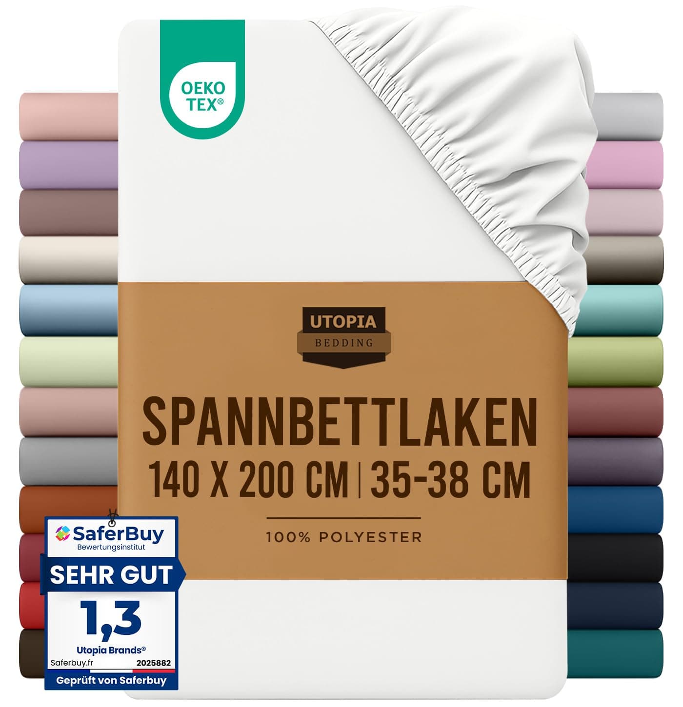 Utopia Bedding - Spannbettlaken 140x200cm - Weiß | 100% Polyester Mikrofaser Spannbetttuch - Boxspringbett - Oeko-Tex Zertifiziertes - 35-38 cm Tiefe Tasche
