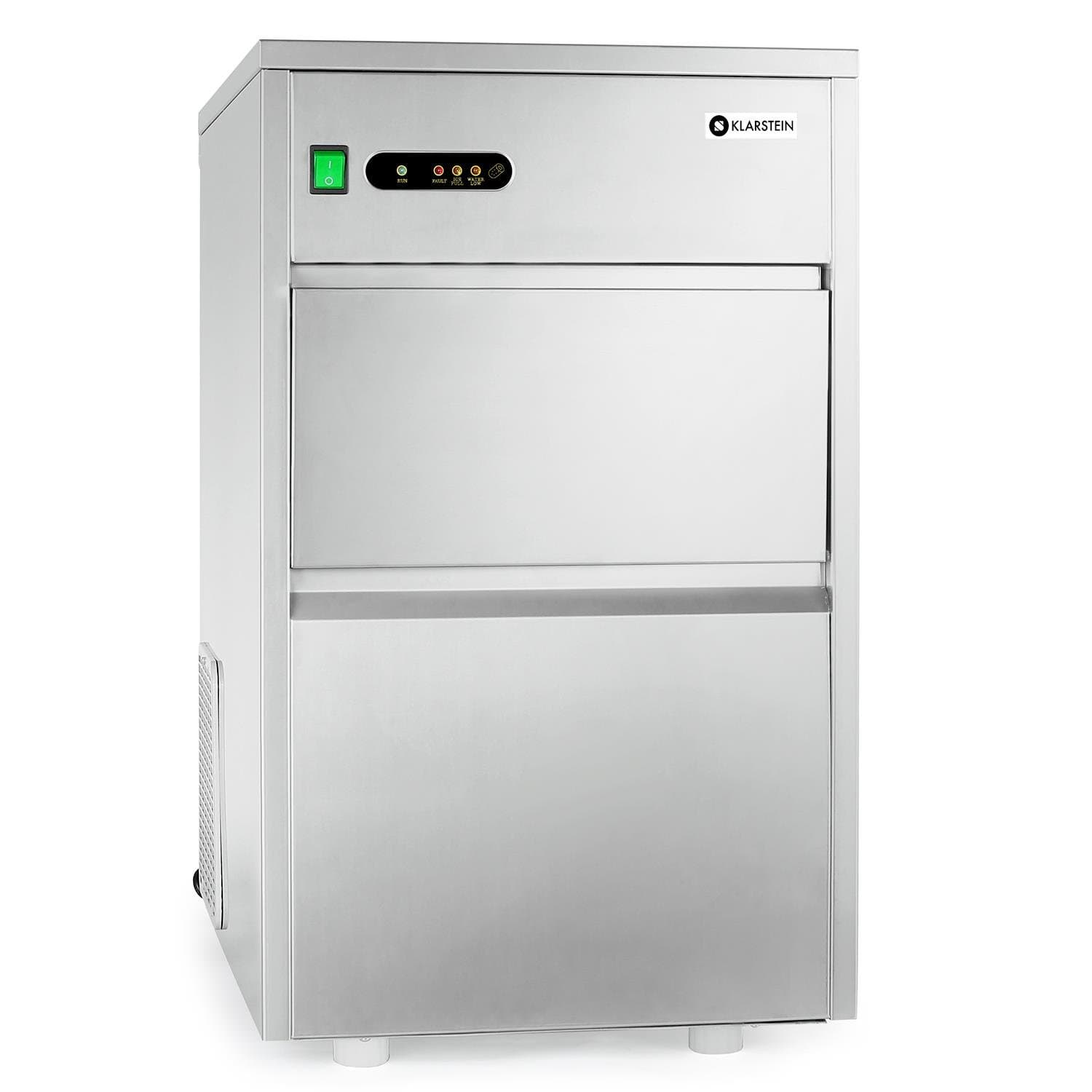 Klarstein Powericer XXL machine à glace Industrielle - machine à glaçons, 25 kg / 24 h, 160 w, 6 kg, pelle, système de tubes, LED, neutre au goût, inox, classe climatique ST, argent