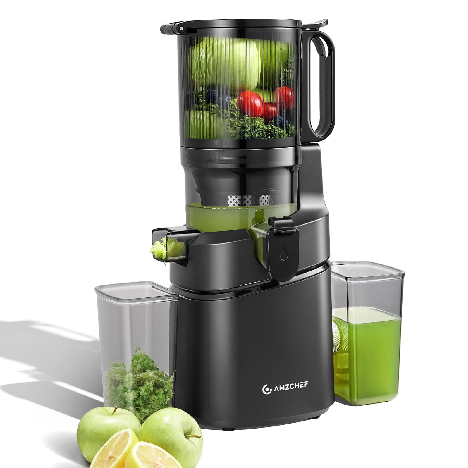 AMZCHEF Estrattore Automatico, Apertura 145MM e CapacitĂ 1,8L Estrattore Frutta e Verdura Intera, 250W Estrattori di Succhi Professionale con Triplo Filtro - Nero