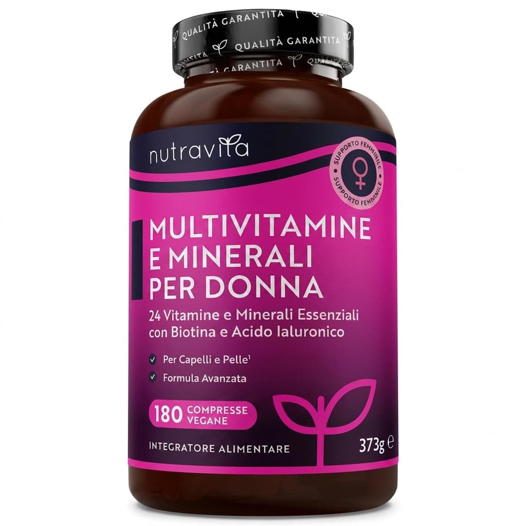 Nutravita Multivitaminico Donna - 180 Compresse Vegane - 24 Vitamine e Minerali Attivi Eessenziali tra cui Biotina e Acido Ialuronico - Multivitaminico Completo Donna - Multivitamin - Prodotto in UK