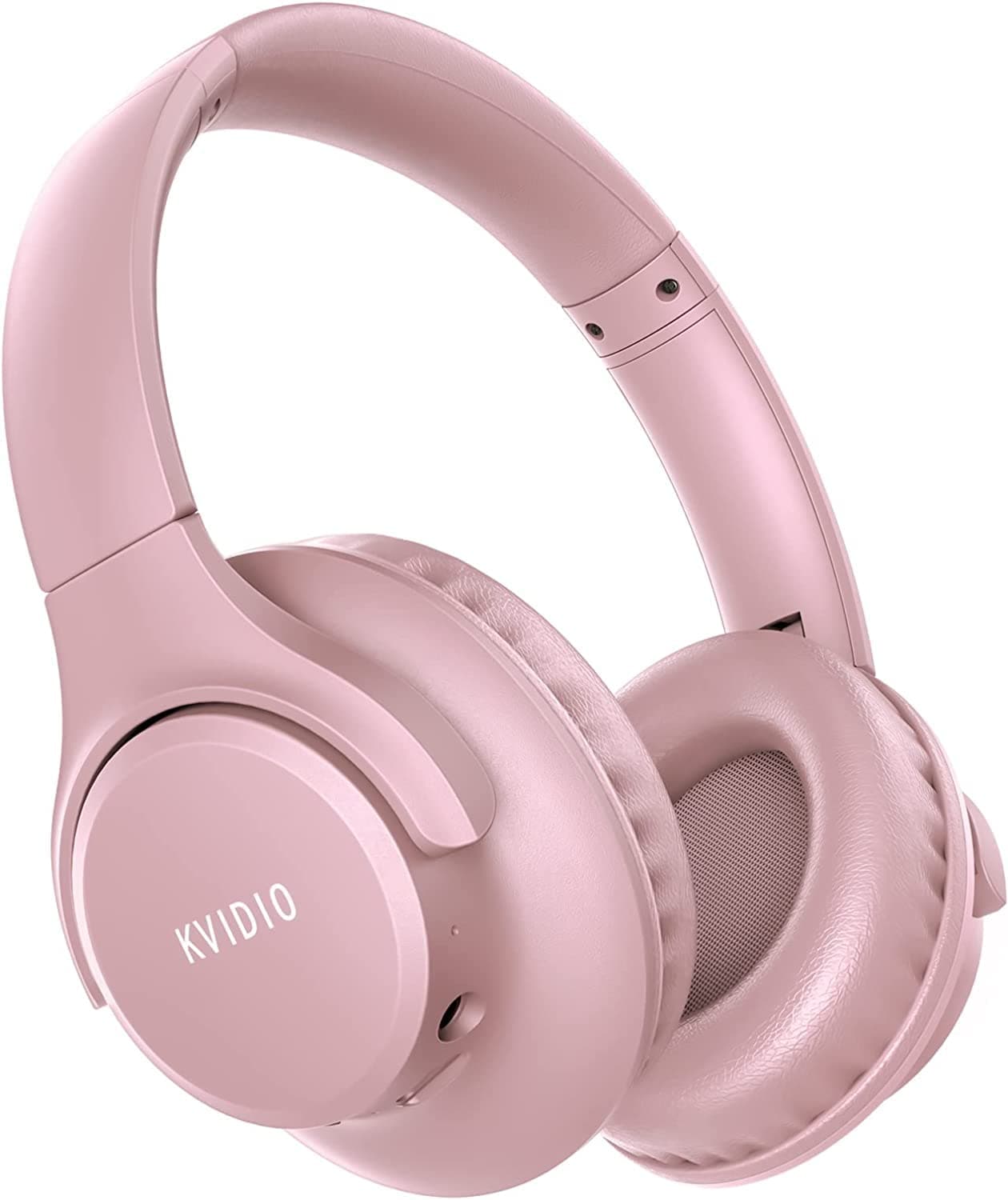 KVIDIO Auriculares Inalambricos Bluetooth, 65 Horas de Reproducción Auriculares Bluetooth, Cascos Ligeros Plegables con Micrófono, Graves Profundos (Rosa)