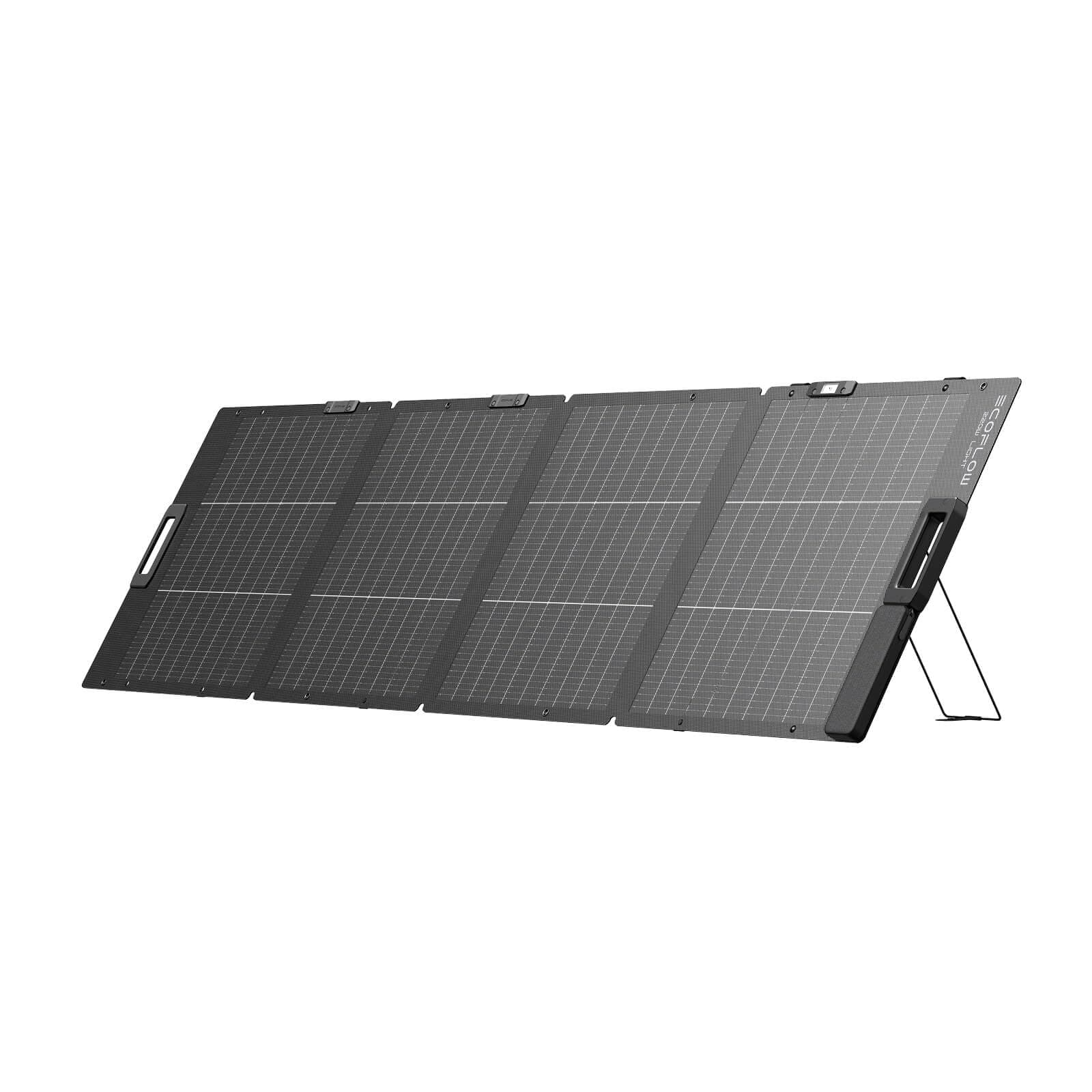 Pannello solare EF da 220 W EcoFlow, design bifacciale, efficienza di conversione fino al 25%, cella tipo N, supporto regolabile, cavo XT60 integrato, guida solare integrata, impermeabilità IP68