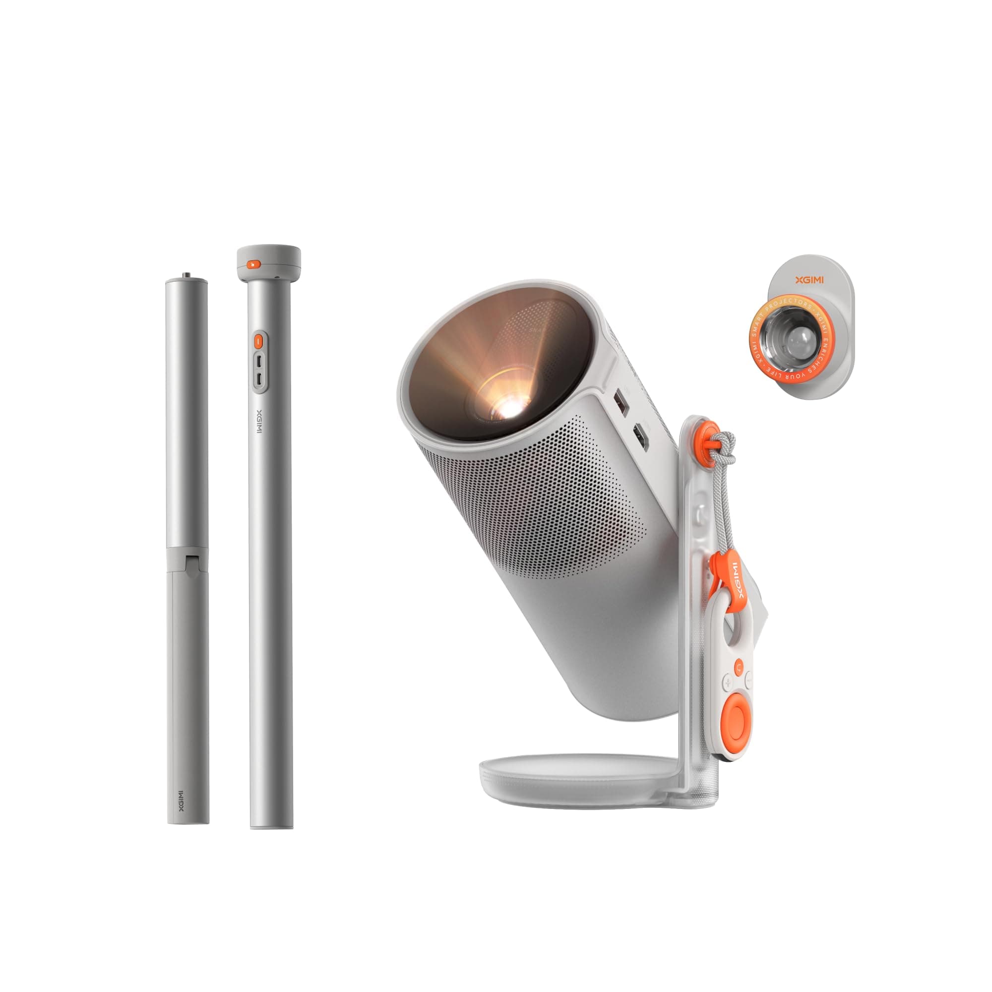 XGIMI MoGo 4 Proyector Portátil con Soporte PowerBase, Autonomía de 5h, Google TV con Netflix Oficial, Soporte 360°, 450 Lúmenes ISO, Altavoces Harman Kardon de 12 W