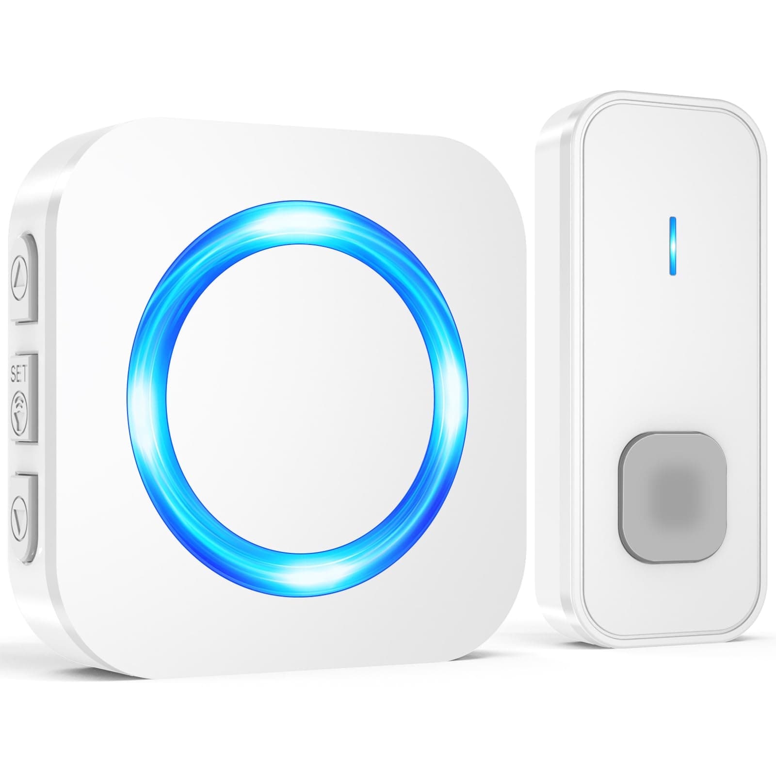 SURFOU Campanello Senza Fili Impermeabile per Esterni, Campanello Rumoroso Wireless a Lunga Distanza di 400 m per la Casa, 5 Volumi, 55 Suonerie, Indicatore LED Lampeggiante, Bianco