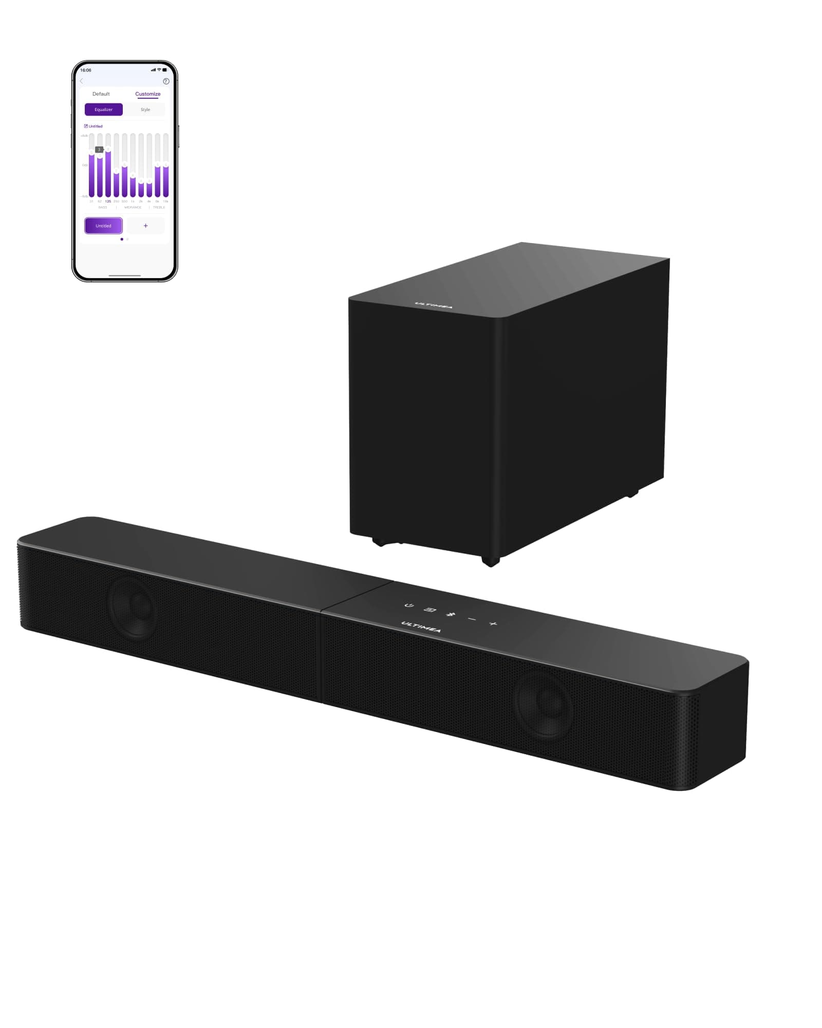 ULTIMEA Barra de Sonido 2.1 con Subwoofer Inalámbrico, VoiceMX y BassMX, Control por App, 240W Potencia Máxima para Smart TV, Graves Ajustables, HDMI, Óptico, Bluetooth 6.0, Poseidon M30(Modelo 2026)
