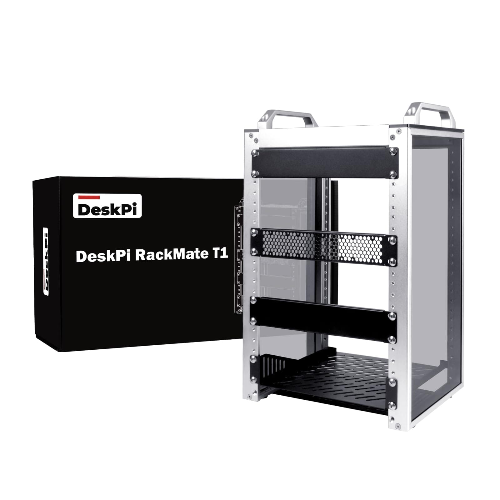 DeskPi Gabinete de servidor 8U, estante de servidor de 10 pulgadas para equipos de red, servidores, audio y video, funda de montaje en rack DeskPi RackMate T1