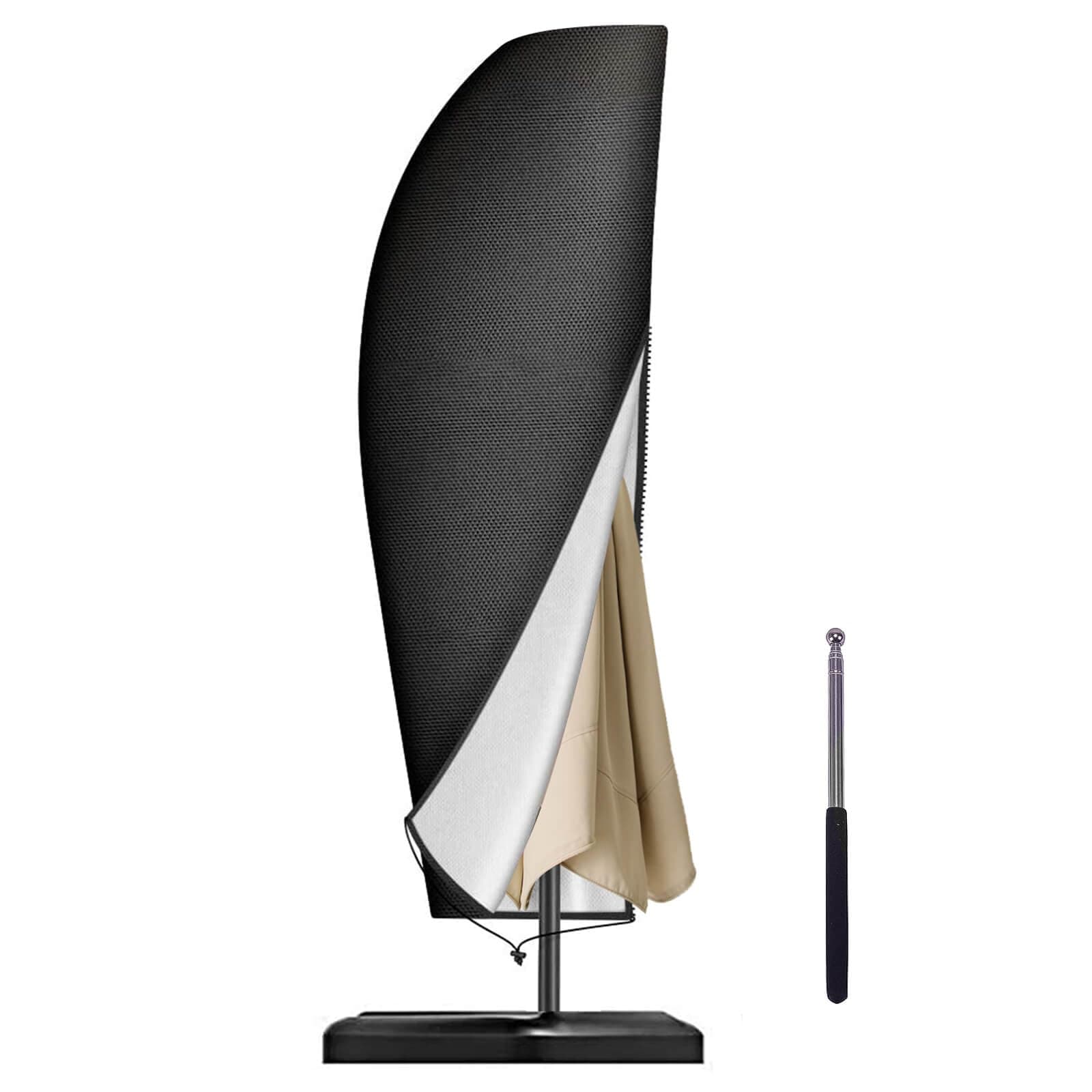 Reinalin Housse Parasol Déporté, Housse de Protection en Tissu Oxford, Coupe-Vent, Anti-UV, Résistante aux déchirures avec Tige Télescopique et Fermeture Éclair (280x30/81/45 cm)
