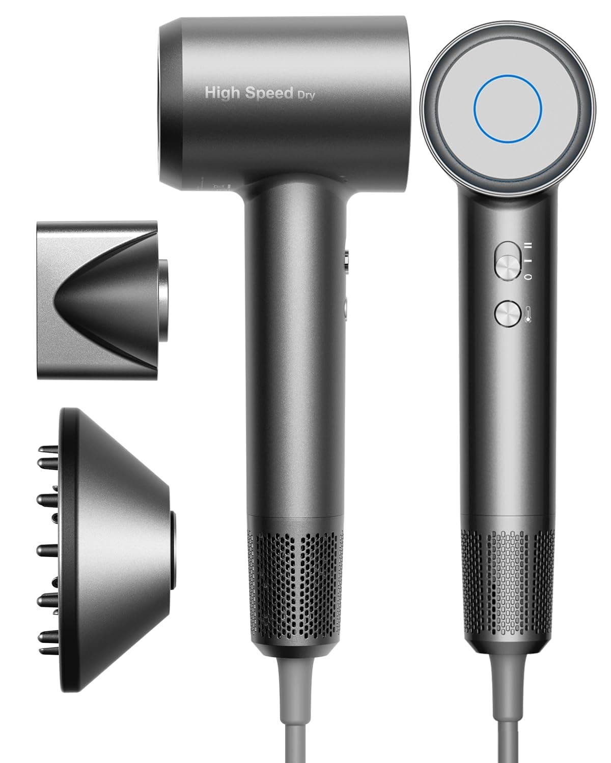 Bannilu Phon Capelli Professionale, Asciugacapelli Ionico 160.000 RPM, Ultraleggero 370g e Silenzioso, Asciugatura Rapida Anticrespo, con Diffusore, Mini Phon da Viaggio e Idea Regalo Grigio