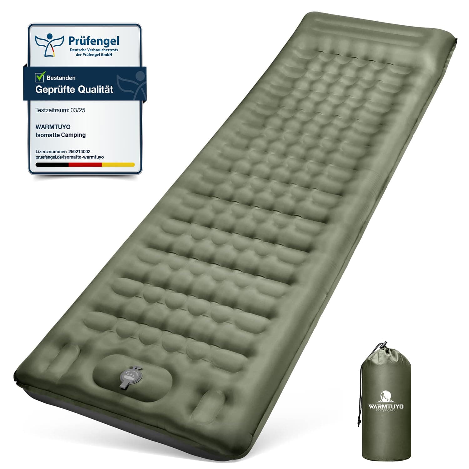 WARMTUYO Isomatte Camping, 12CM Verdicktes Aufblasbare Matratze Kleines Packmaß, Wasserdicht Luftmatratze Outdoor mit Fußpressepumpe und Kissen, Anti-Ripstop Schlafmatte für Wandern und Strand