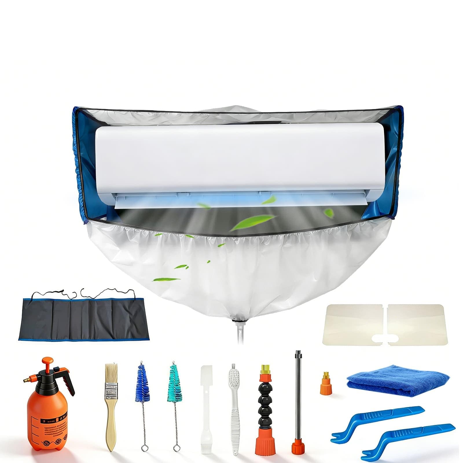 kikepilm kit entretien climatisation, kit de nettoyage climatisation split pour Climatiseur (Bleu et blanc transparent, Type E)