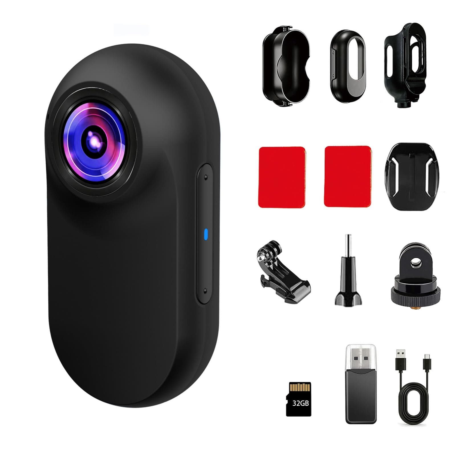 Xilecam Camera Portable Miniature Mini Caméra Sport Carte Mémoire Incluse Camera Moto Caméra POV Magnétique Léger Multifonction Accessoires Mini Body Cam(Noir Brillant)