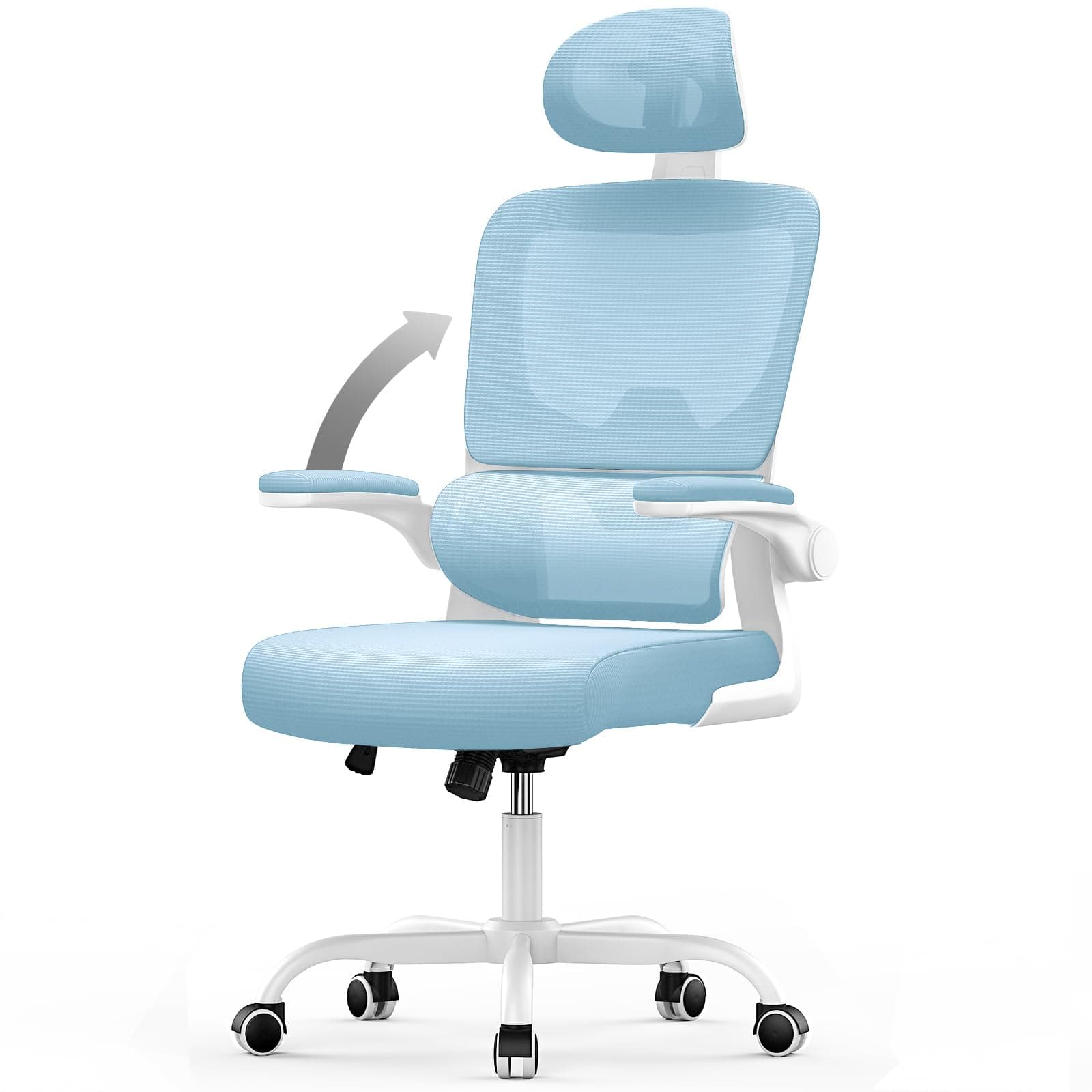 naspaluro Silla de Oficina Ergonómica con Soporte Lumbar, Silla de Escritorio de Respaldo con Reposacabezas y Altura Ajustables, Reposabrazos Abatible, Silla de Ordenador para Oficina en Casa, Azul