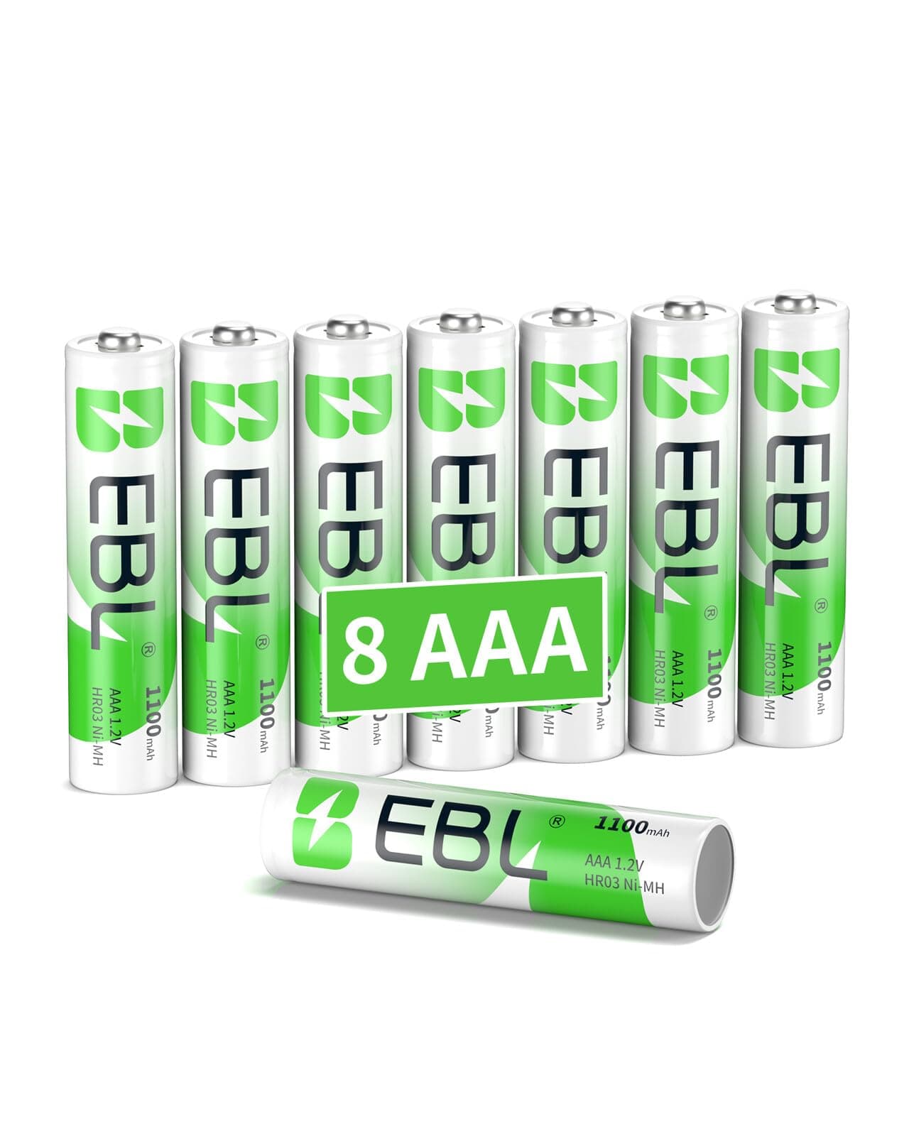 EBL 1100mAh AAA Ni-MH Pilas Recargables 1,2V Batería | 1200Tech Precargadas Larga Duración HR03 AAA Batería Aplica a Camaras, Mandos, Juguete, Linterna, Ratón