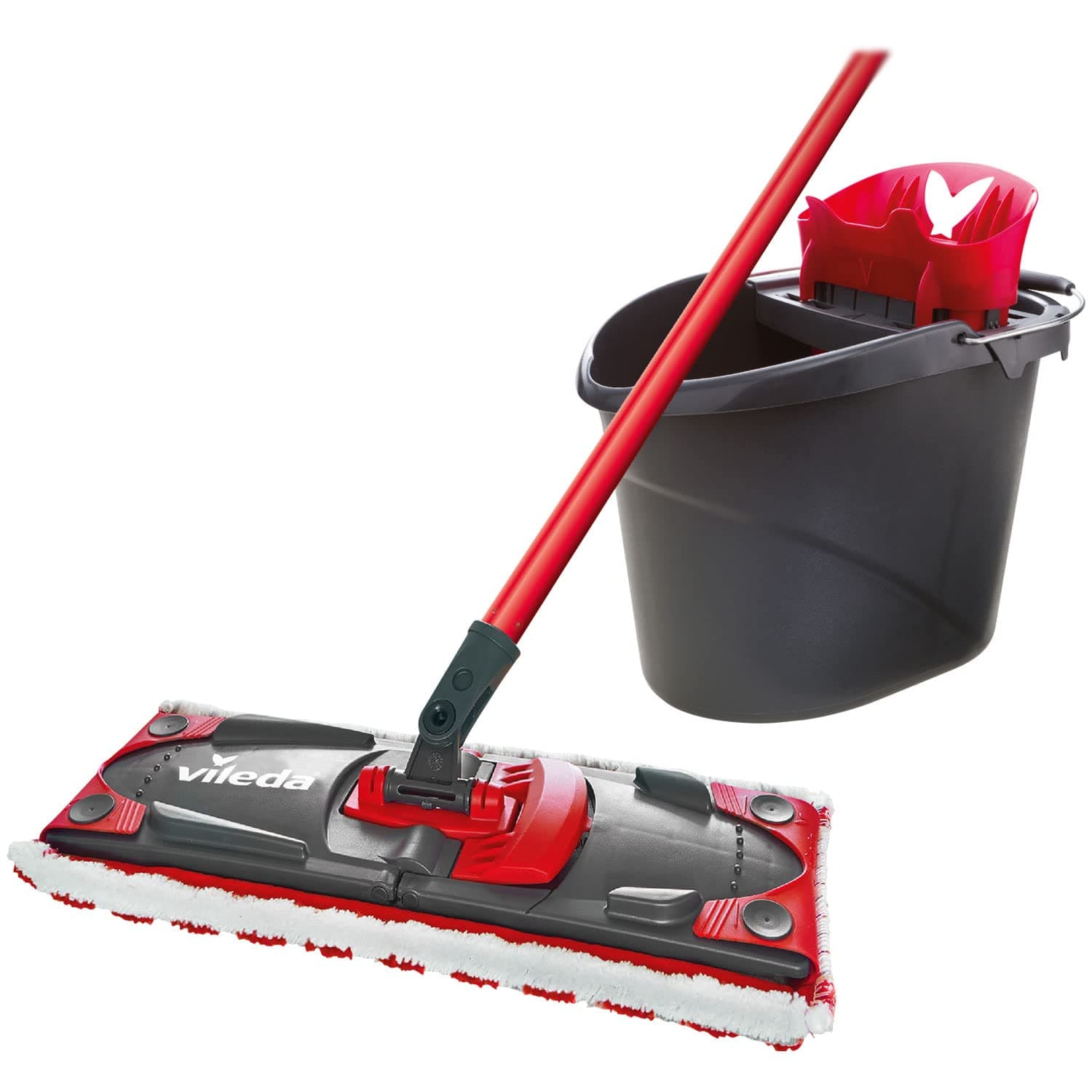 Vileda - Set Balai Serpillière - Nettoyage Efficace sans se Mouiller Les Mains - Housse Microfibre 2 en 1 - Balai Plat Zone Microfibre - Kit UltraMax Power avec Seau Vileda Essoreur - Nettoyeur Sol