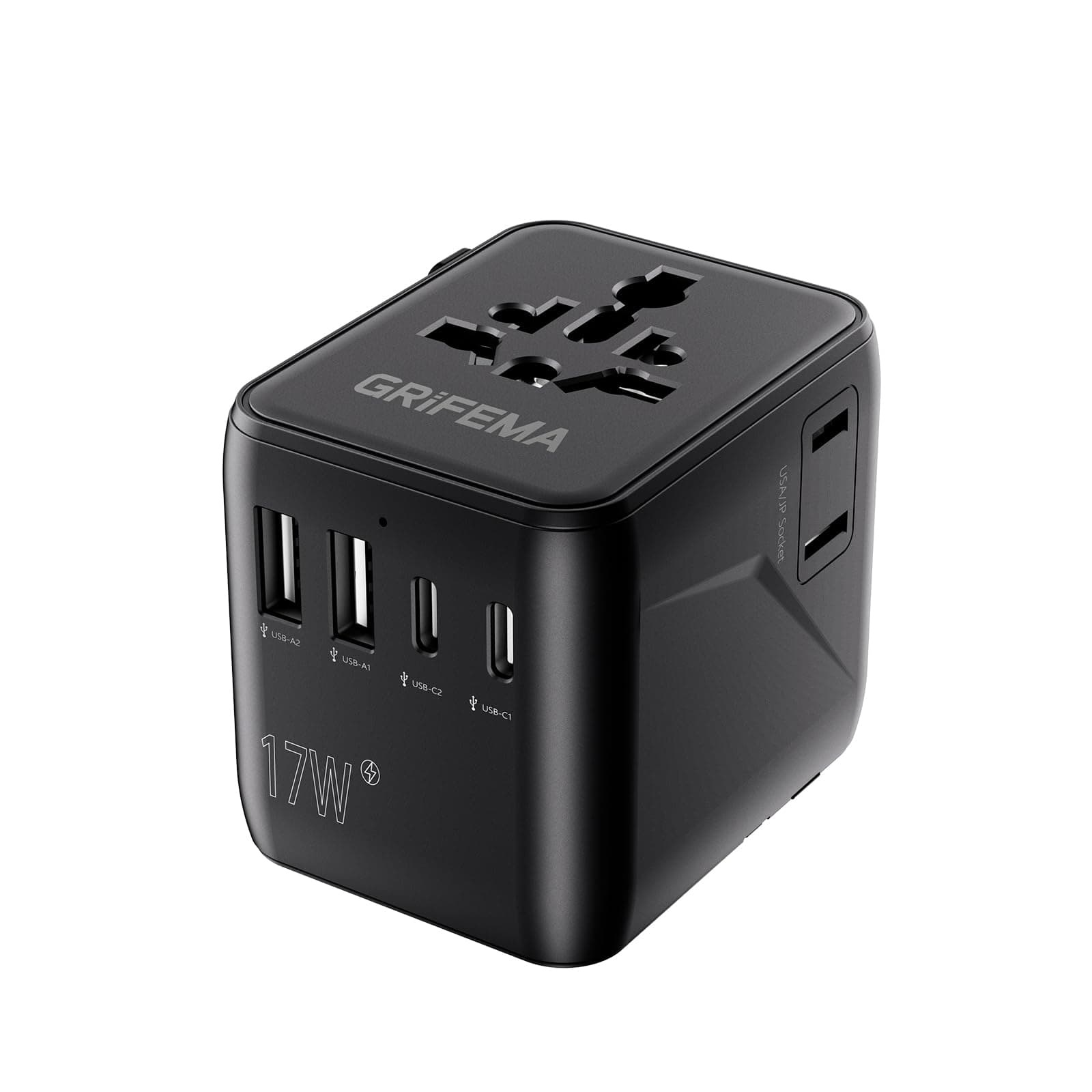 GRIFEMA Adattatore universale da viaggio 6 in 1 | Con 2 USB C, 2 USB A e 2 prese AC, per UK, USA, Europa, Australia, Italia e Giappone