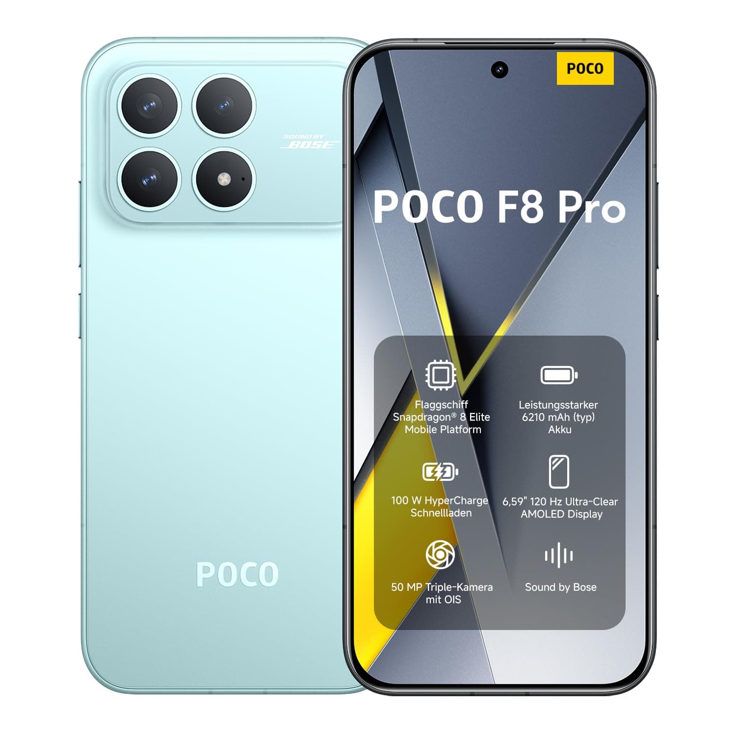 XIAOMI Poco F8 Pro, Smartphone 12+256 GB, Handy mit Android, 6.59" 120Hz AMOLED Display, 50MP Triple-Kamera mit 60mm Teleobjektiv, Sound by Bose, 6210mAh, Blau, 2 Jahre Garantie
