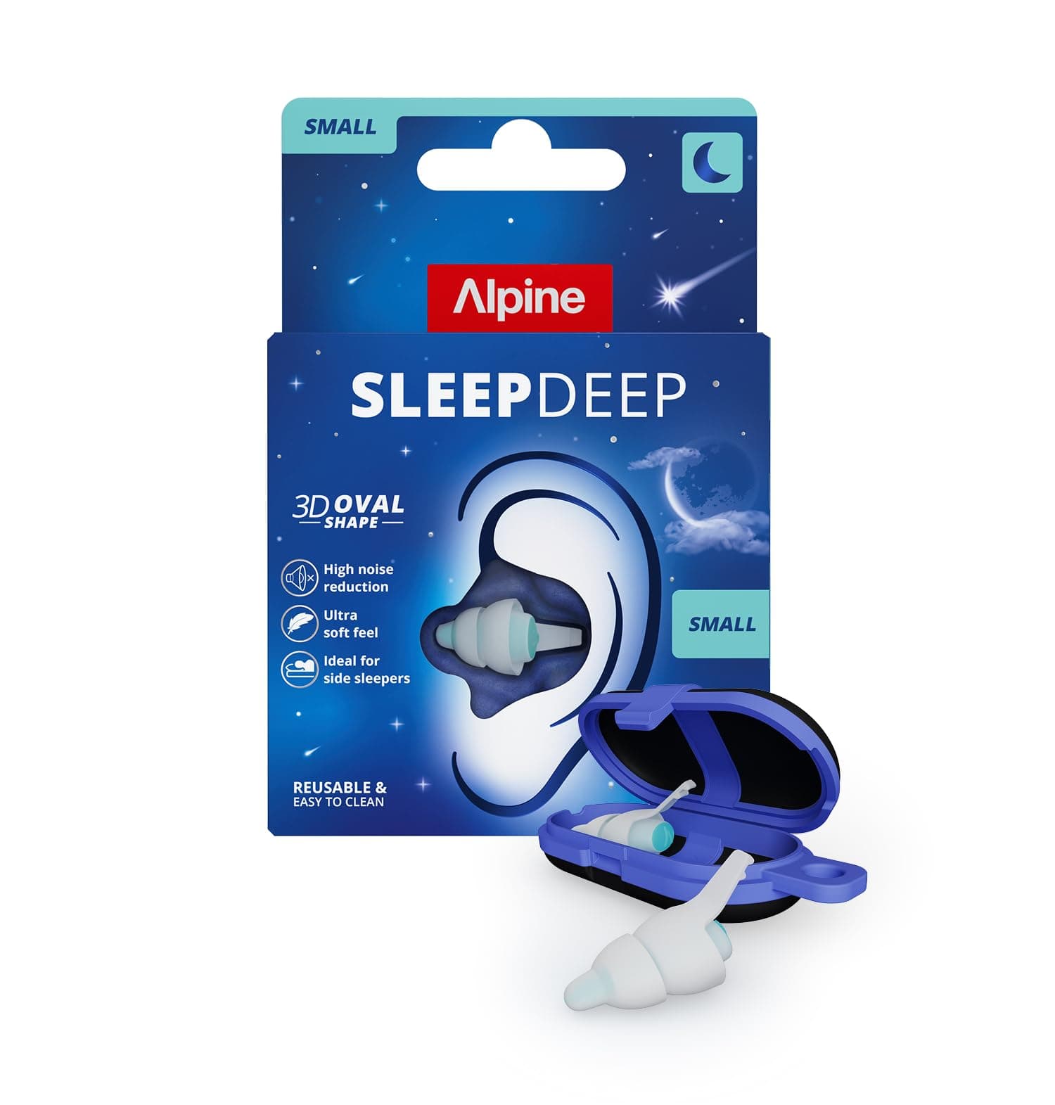 Alpine SleepDeep Bouchons d’Oreilles pour Dormir - Forme Ovale - Gel Anti Bruit Intégré - Confort et Atténuation au Max - Bouchons Anti Bruit avec Filtres Souples (Taille Small/Petite)