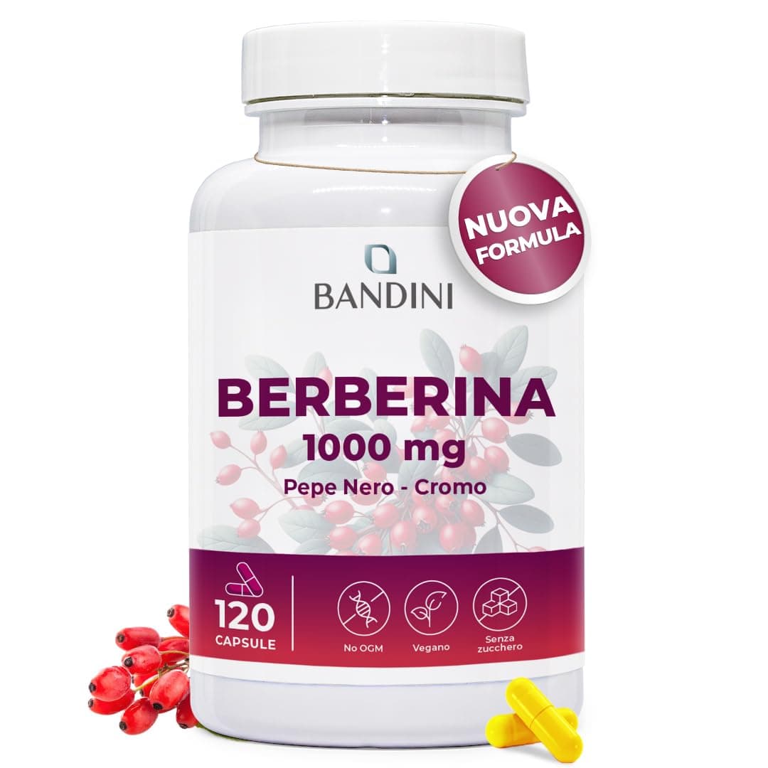 Bandini® Berberina 1000mg pura alto dosaggio | 120 capsule - Berberin HCl | da Berberis Aristata al 97% + Cromo e Pepe Nero | Massimo assorbimento - Funzione digestiva, epatica, intestinale | Vegan