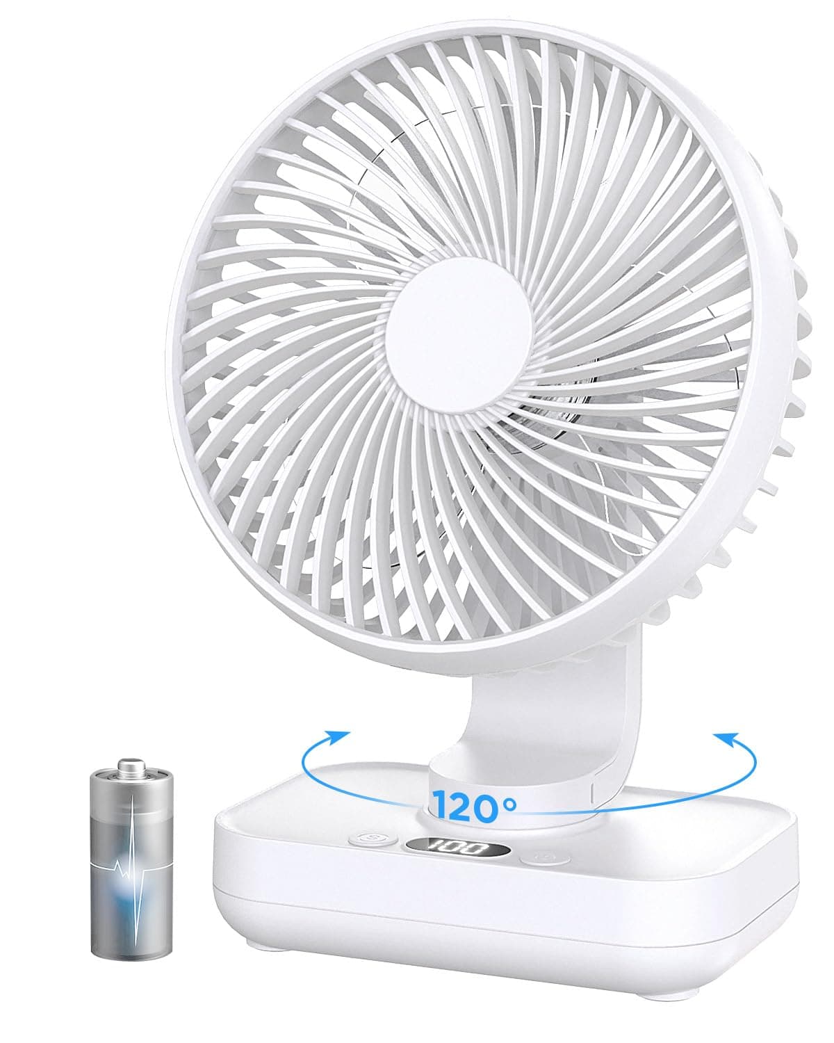 EasyAcc Ventilador de Mesa USB, Silencioso Recargable Ventiladores 4000mAh, Potente con 4 Velocidades, 120° Auto-Oscilación, Ventilador Portátil para Oficina, Dormitorio, Exteriores, Blanco Oscilante