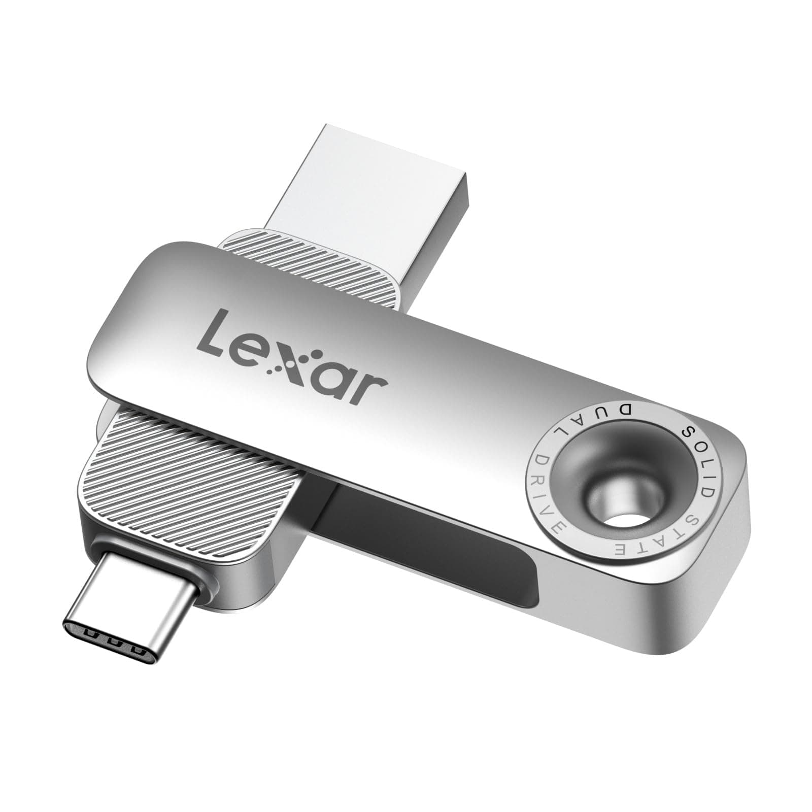 Lexar D50E 256GB Unidad SSD Dual, Unidad Flash USB con hasta 400 MB/s de Lectura y 360 MB/s de Escritura, Puertos USB-C y USB-A, Diseño Giratorio Metálico, Compatible iPhone 17, Android, PC