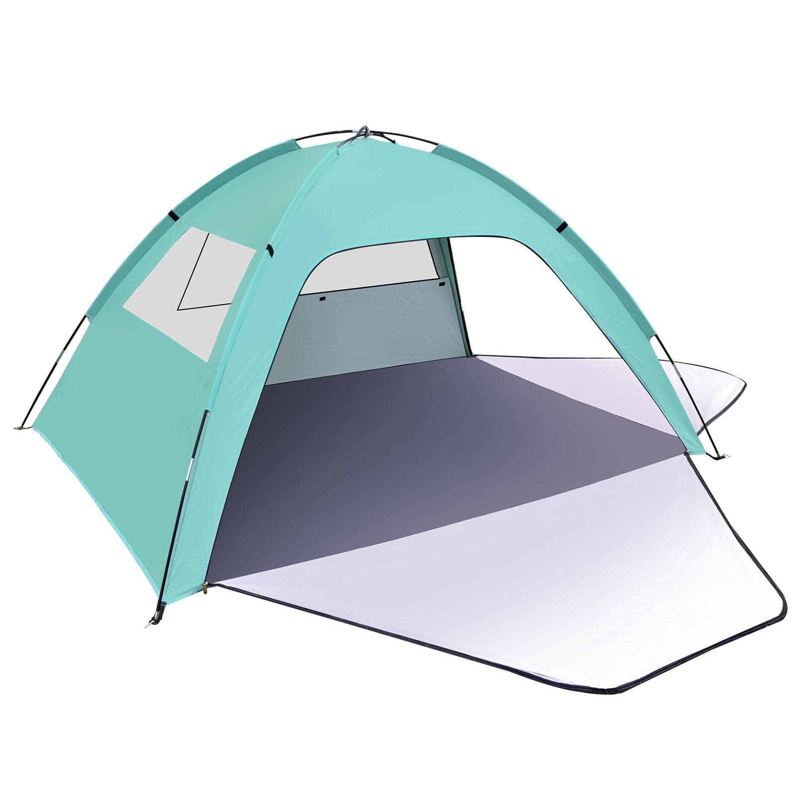 Tente de Plage, Protection UV 80+ Tente Plage avec 2 Portes Zippées et 2 Fenêtres en Maille Tente Anti UV pour Famille, Sac de Transport, Abri de Plage