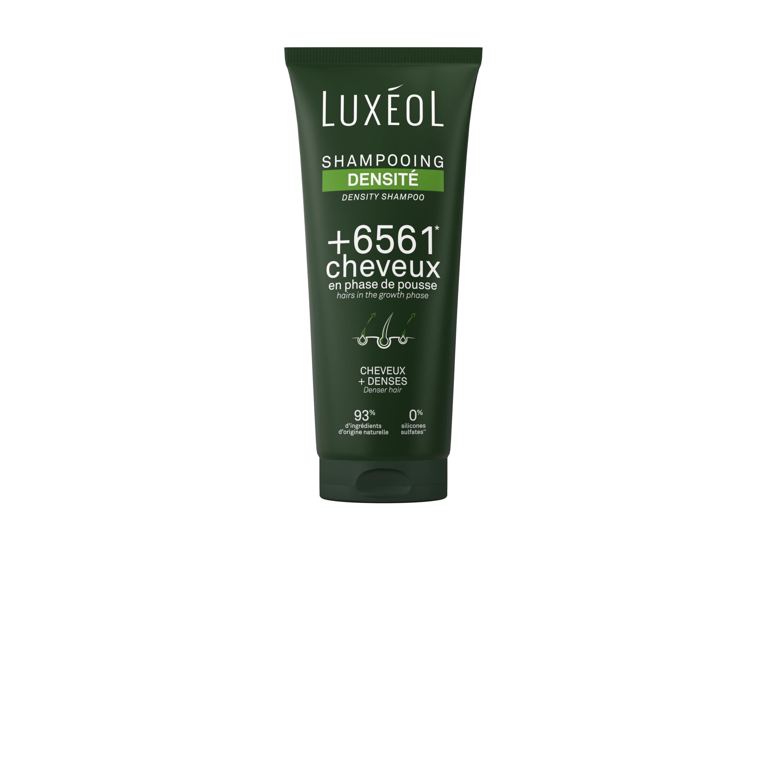 LUXEOL - Shampooing Densité - +6561 Cheveux en phase de pousse* | Augmente La Densité Capillaire - 93% d'ingrédients d'origine naturelle - Sans Silicones - Fabriqué en France - 200 ml