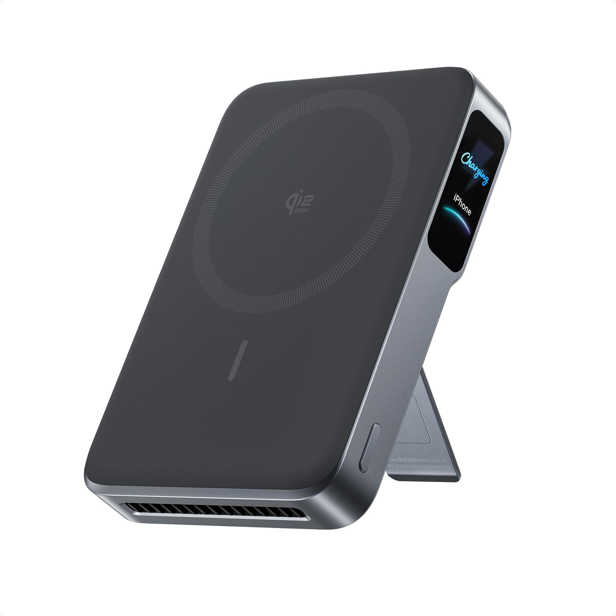 Anker MagGo Power Bank MagSafe 2 Pro, Qi2.2 25W 10000mAh Portatile | Power bank Qi2.2 da 25 W con raffreddamento attivo, fino a 45 W via cavo, display smart e supporto, per iPhone 17/16/15