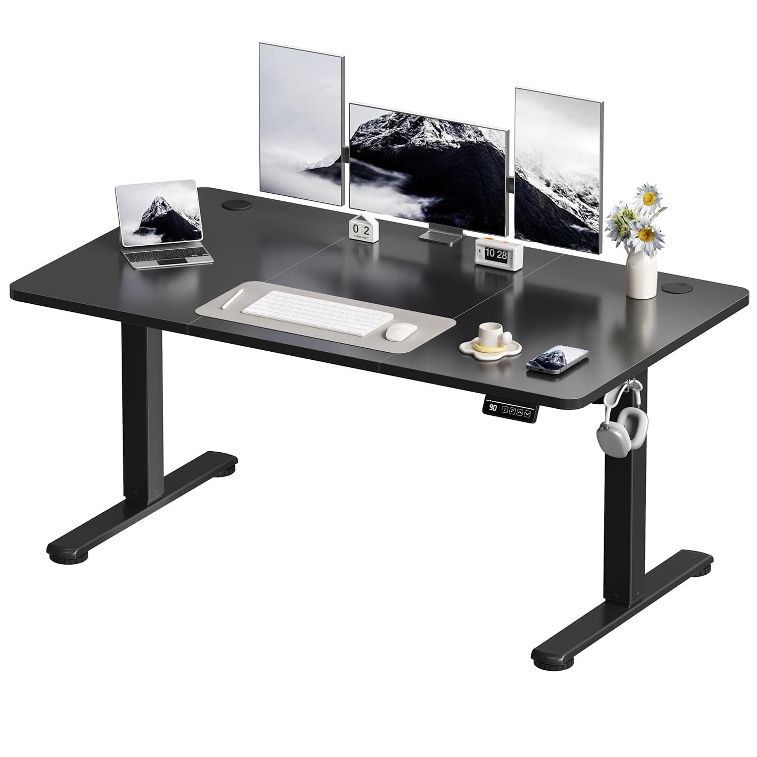 Devoko 140x60 cm Escritorio Regulable en Altura, Escritorio Elevable Eléctrico Telescópico Bidireccional, Escritorio de Oficinay Hogar, para Estudio en Casa con Tablero Ensamblado, Negro