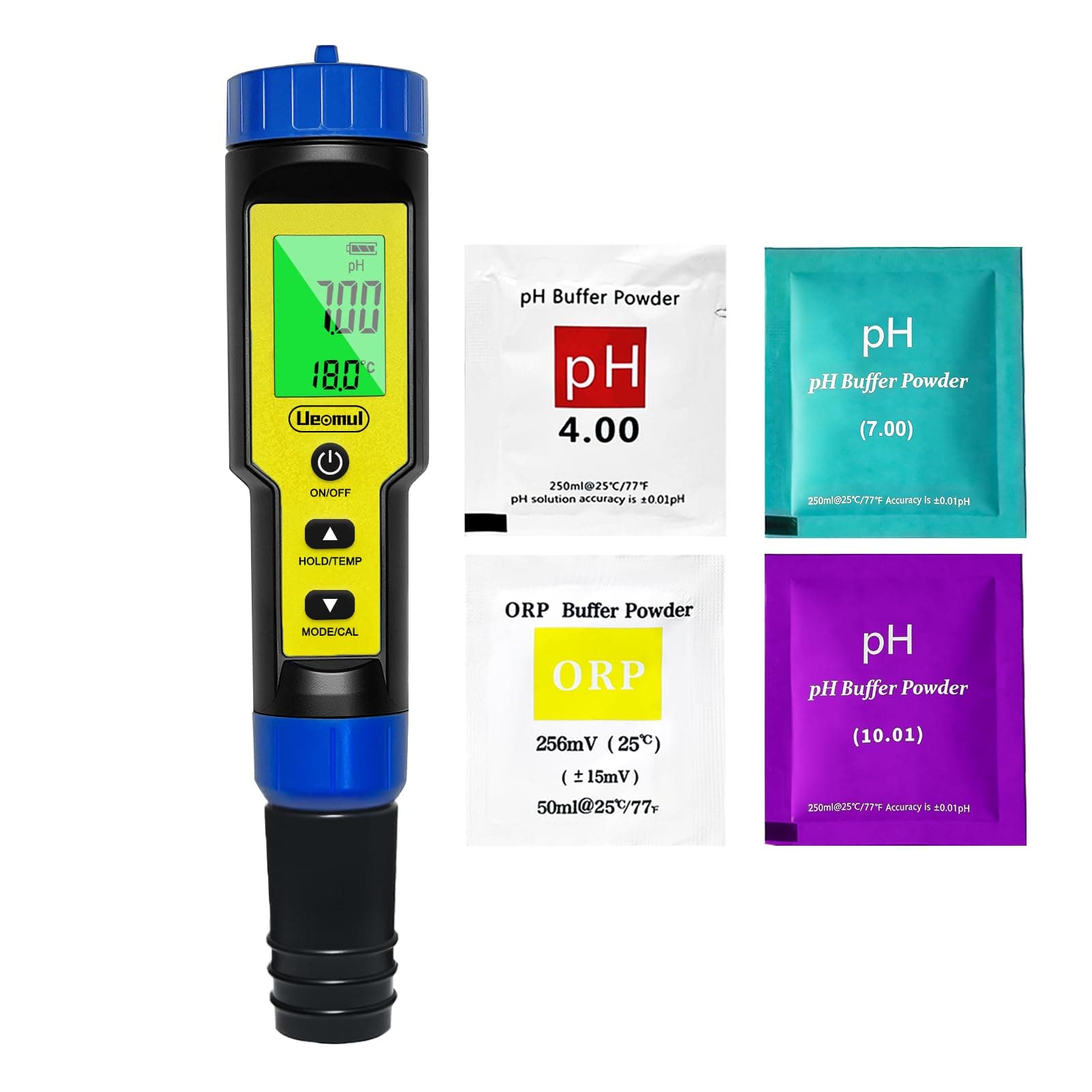 Ueomul Medidor Cloro y pH Piscinas 7 EN 1, Tester pH Cloro (FAC) TDS EC SALT ORP y TEMP con ATC, Analizador Agua Impermeable IP67, profesional pH Meter para agua potable, hidroponía y spa