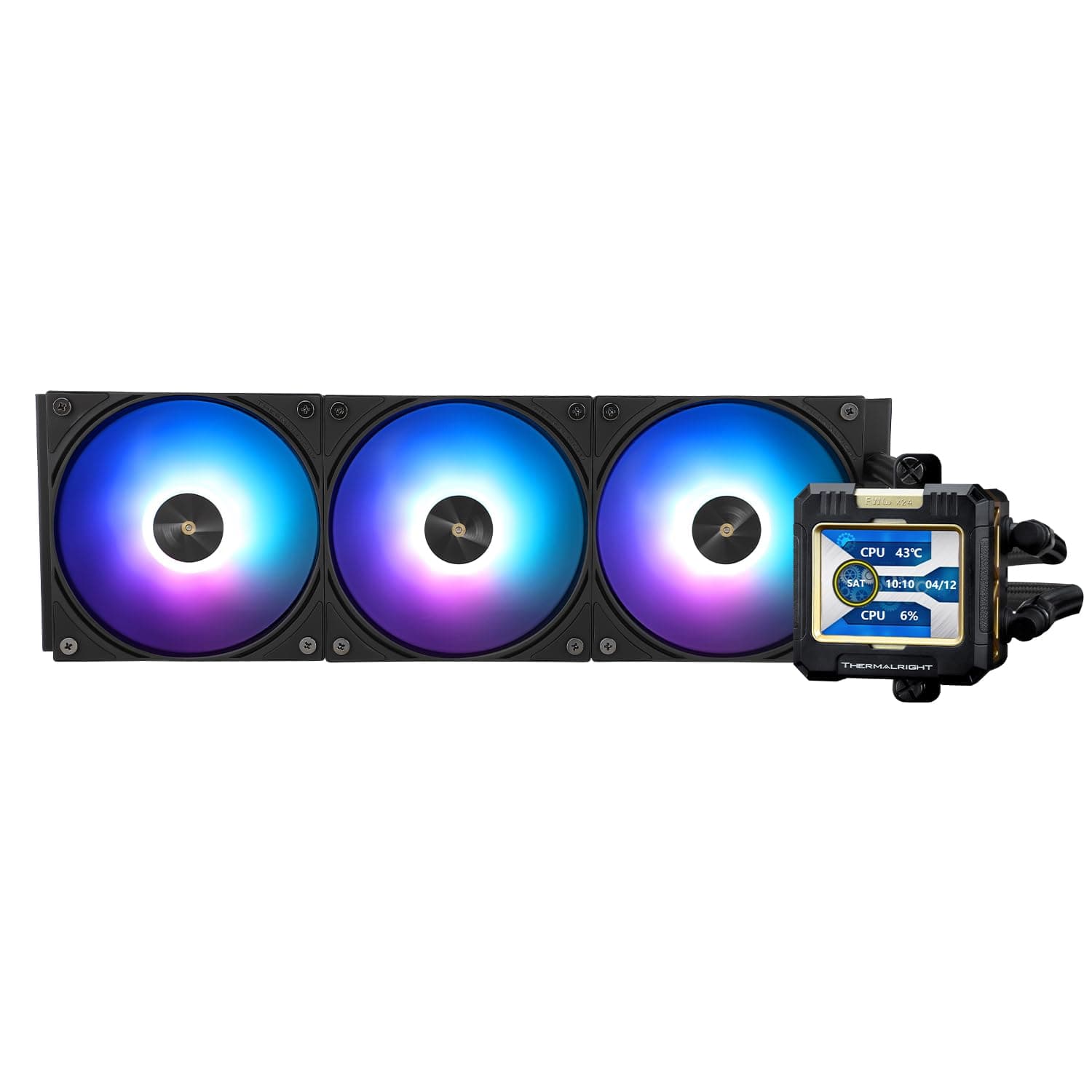 Thermalright FW 360 Negro ARGB Refrigerador de agua para procesador con 3 ventiladores PWM, pantalla LCD de resolución IPS 320 x 240, enfriador de procesador líquido para AMD/Intel PC Refrigerador Aio