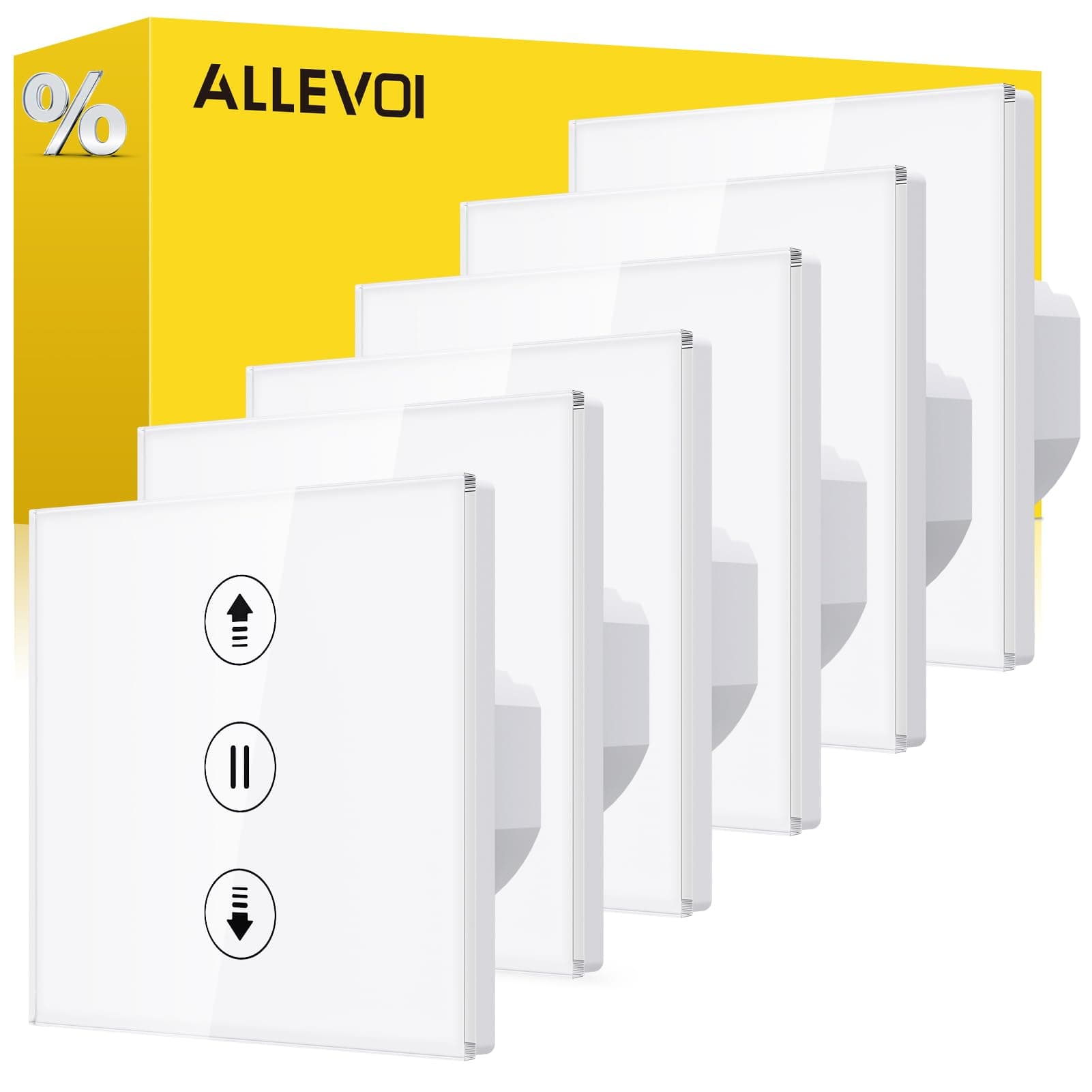 Interruptor de Persiana Inteligente de 6 Piezas con Control por Porcentaje, 80 * 80mm Interruptor de Persiana Wifi, Control por Voz Compatible con Alexa/Google Home/Smart Life, Requiere Cable Neutro