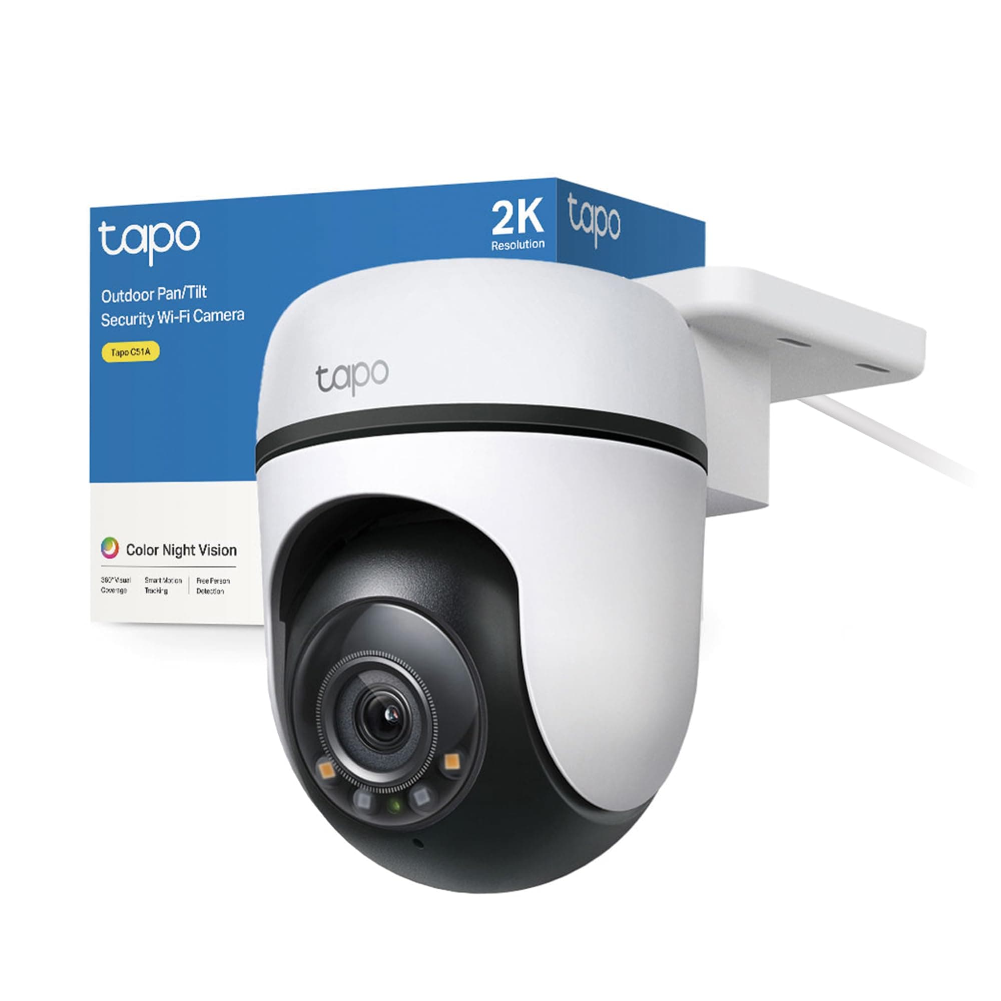 Tapo C51A 2K 3MP Telecamera WiFi Esterno Videocamera Sorveglianza 360° PTZ | Per Giardino e Ingresso, Visione Notturna a Colori, Rilevamenti Smart AI, Tracciamento Intelligente, Alexa, IP65