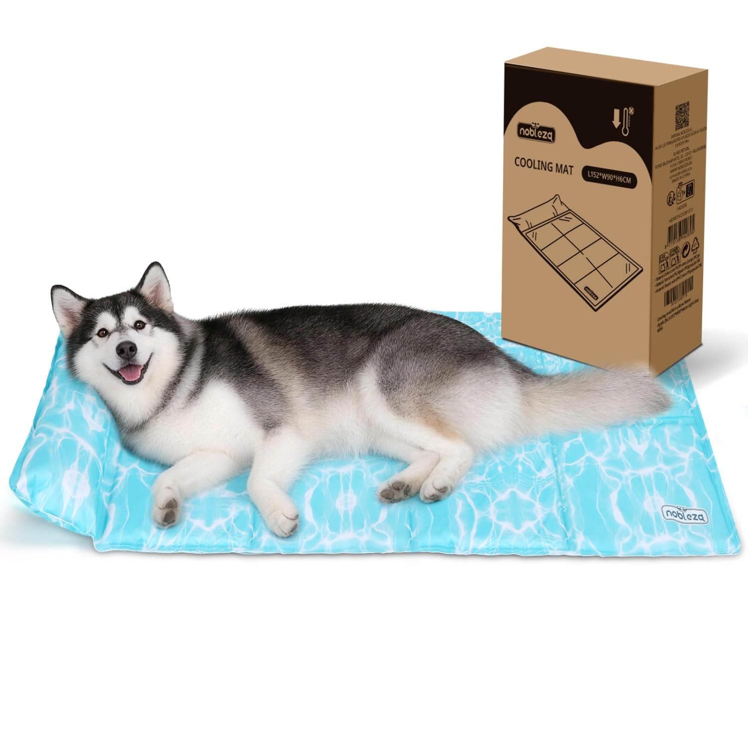 Nobleza Manta Cama Refrescante para Perros y Gatos, Alfombra Refrescante Perro Diseño con 6cm Almohada Cervical Añadida, Gel No Tóxico y Auto-Refrescante, Tela Oxford 300D Resistente, 152x90cm